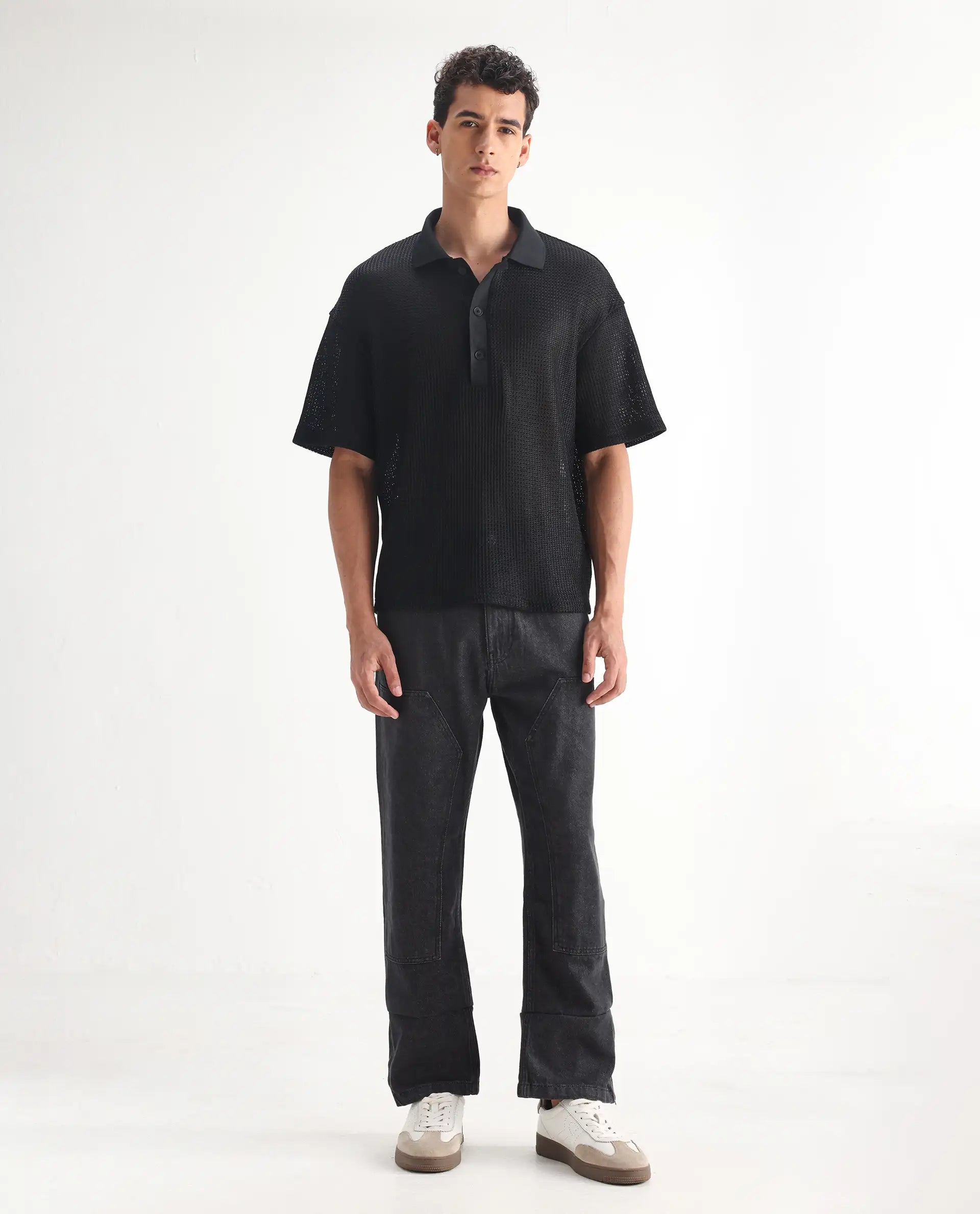 Rare Rabbit Men's Jettor Dark Grey Cotton Plain Relaxed Fit Jeans