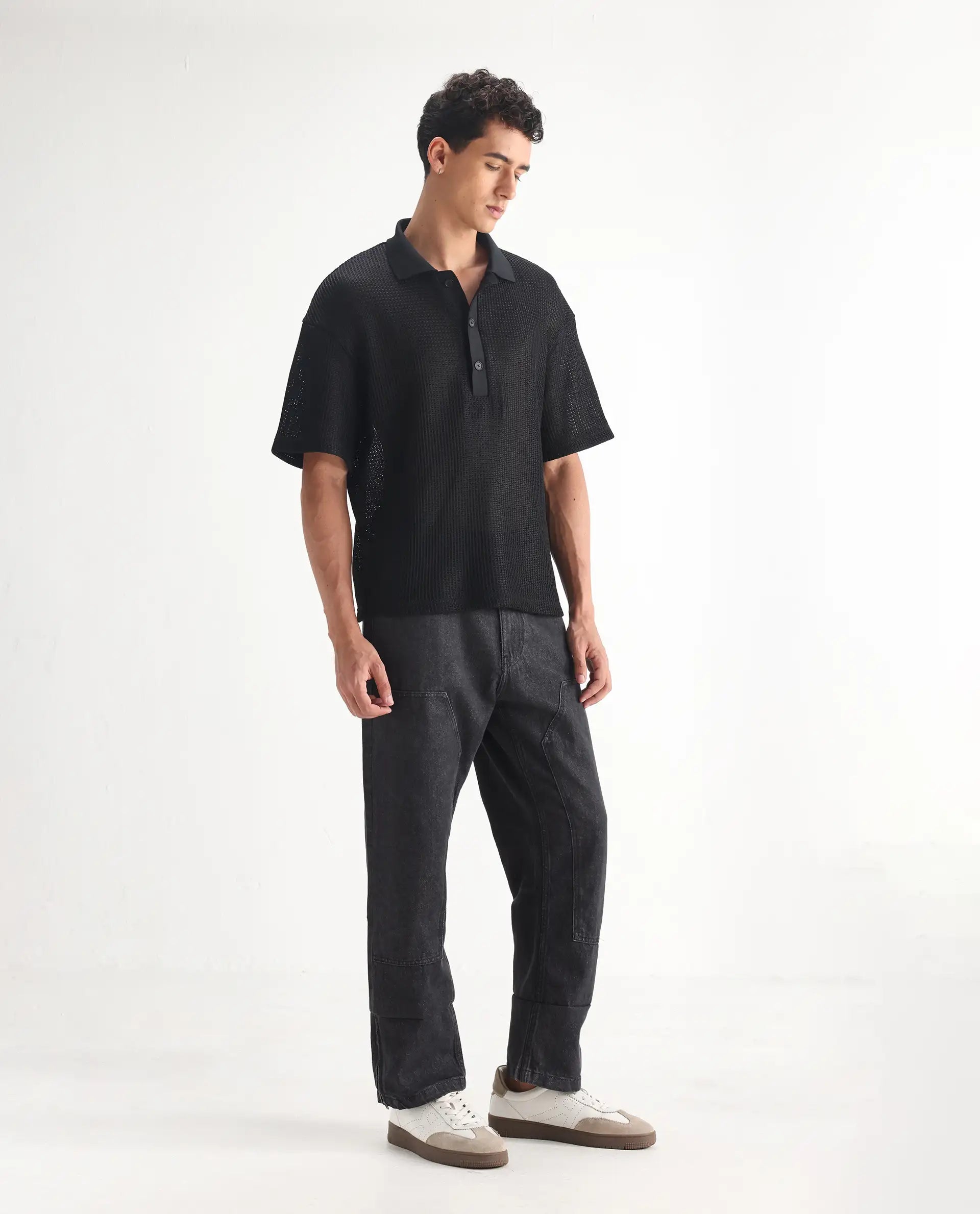 Rare Rabbit Men's Jettor Dark Grey Cotton Plain Relaxed Fit Jeans