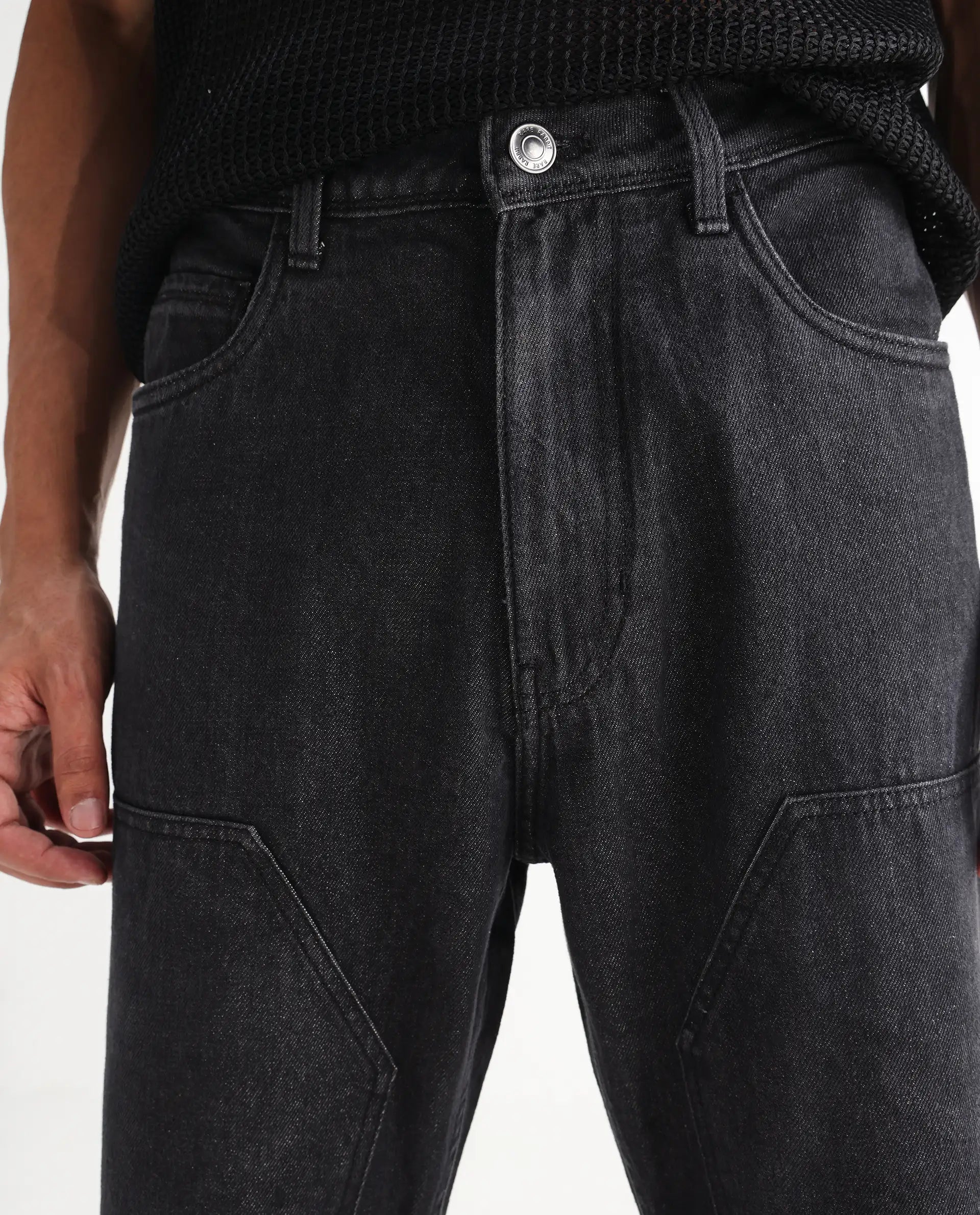 Rare Rabbit Men's Jettor Dark Grey Cotton Plain Relaxed Fit Jeans