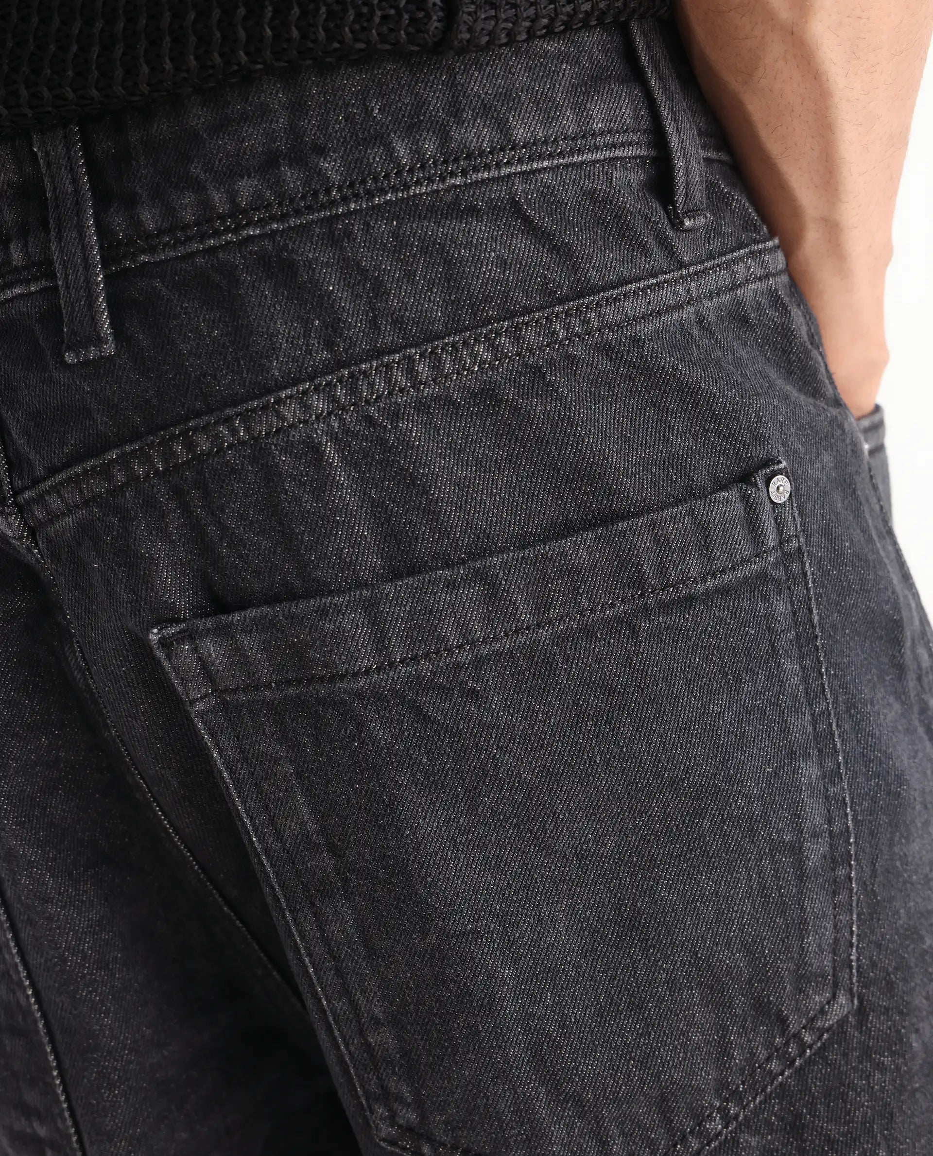 Rare Rabbit Men's Jettor Dark Grey Cotton Plain Relaxed Fit Jeans