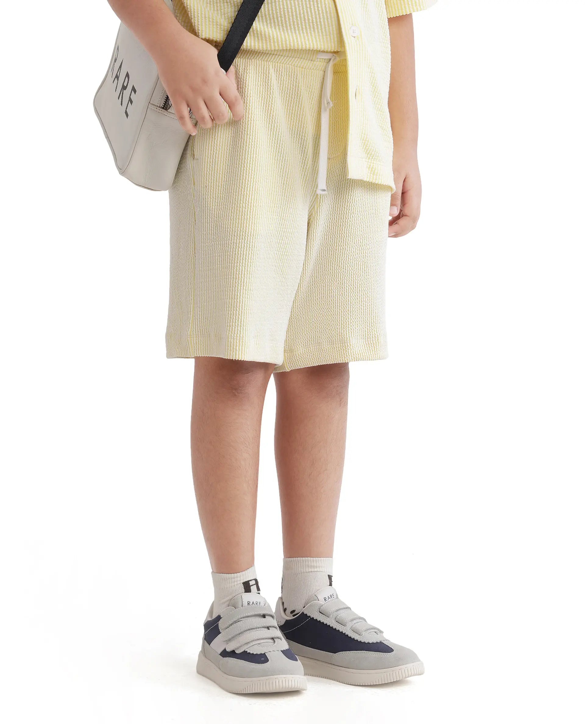 Rare Ones Kids John-B Yellow Cotton Blend Striped Drawstring Regular Fit Short