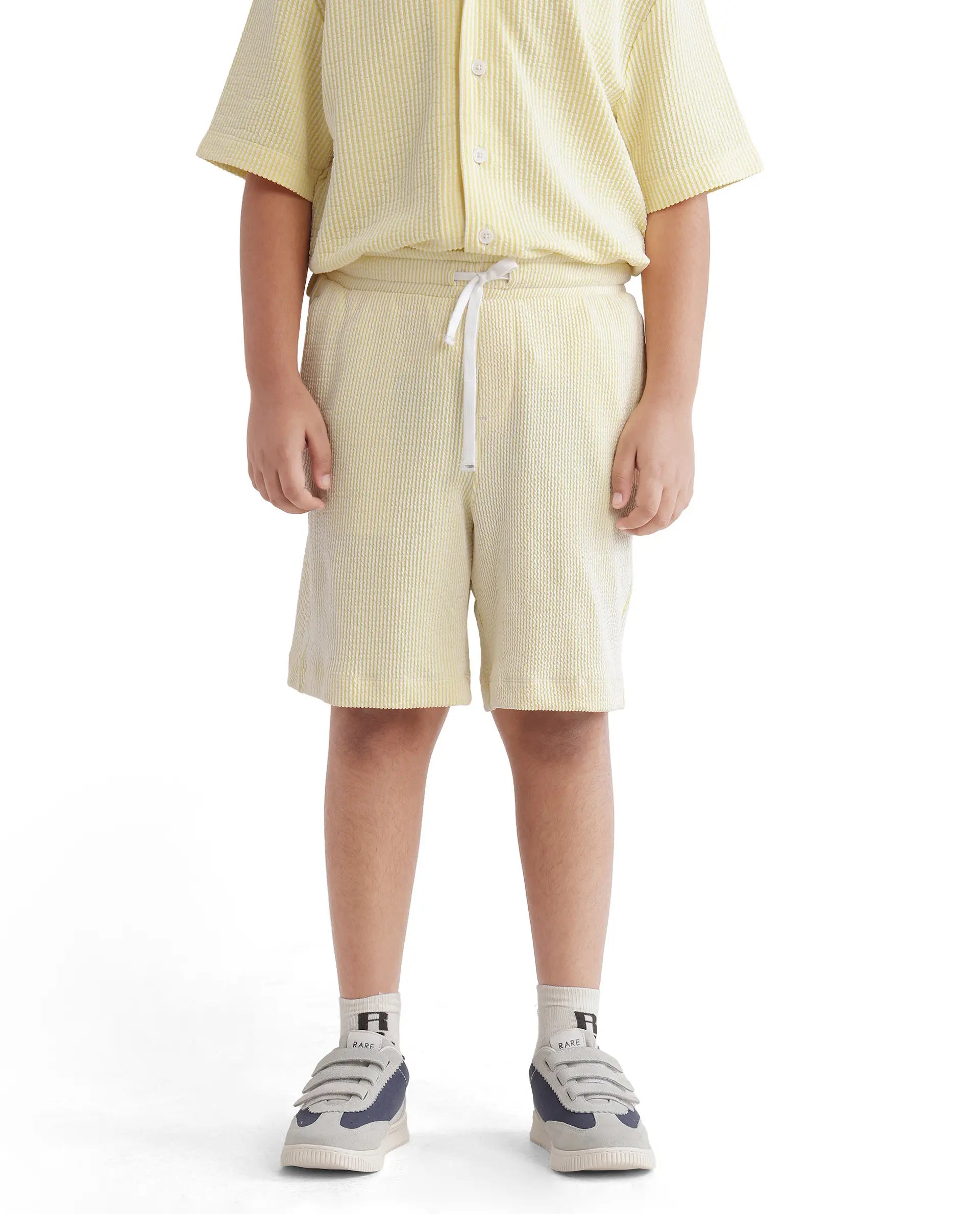 Rare Ones Kids John-B Yellow Cotton Blend Striped Drawstring Regular Fit Short