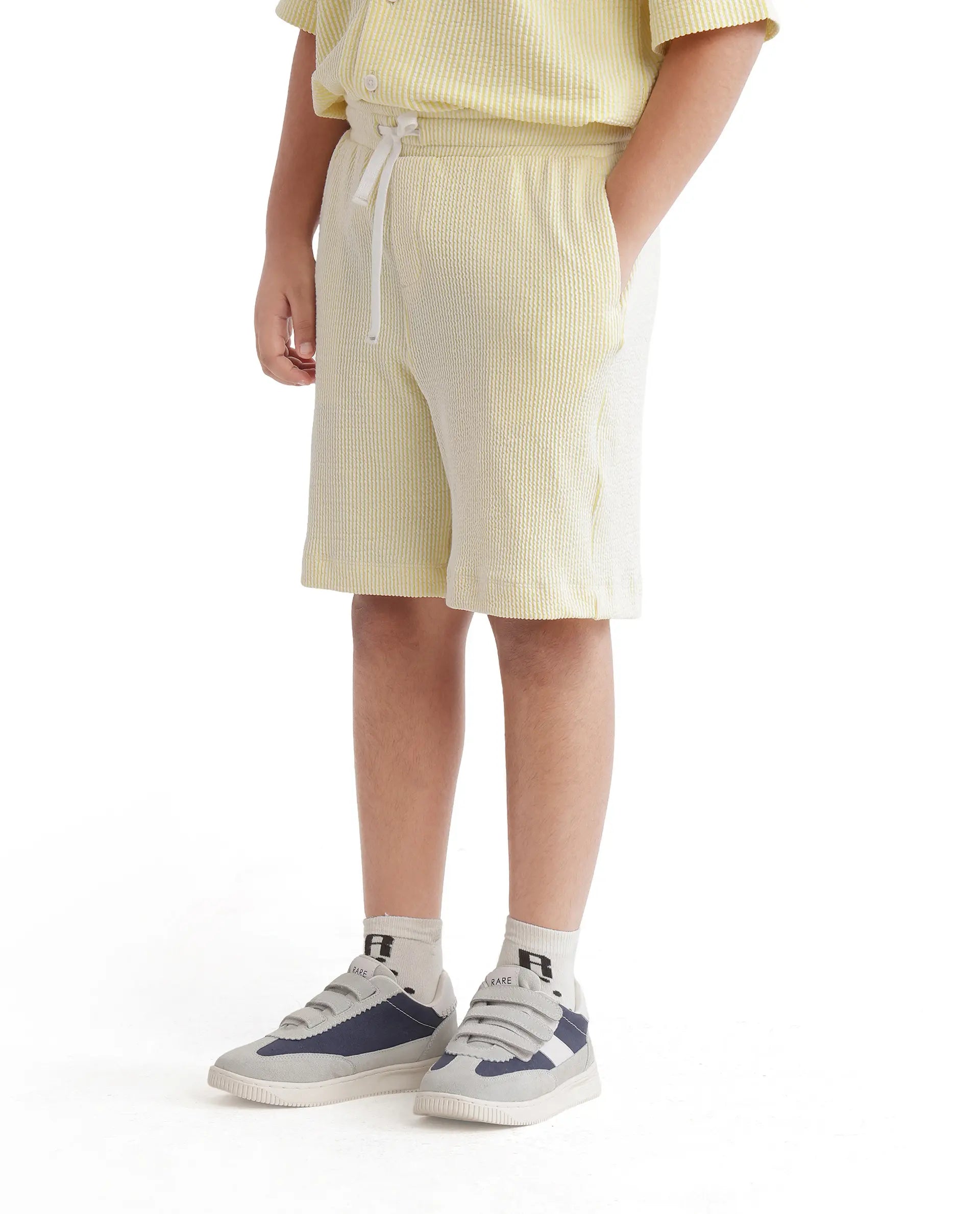 Rare Ones Kids John-B Yellow Cotton Blend Striped Drawstring Regular Fit Short