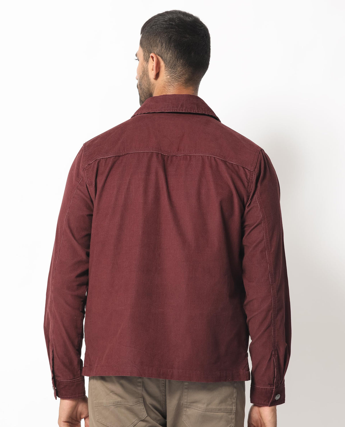 Rare Rabbit Men's Jilin Dark Maroon Cotton Fabric Full Sleeves Zip Closure Solid Twill Shacket