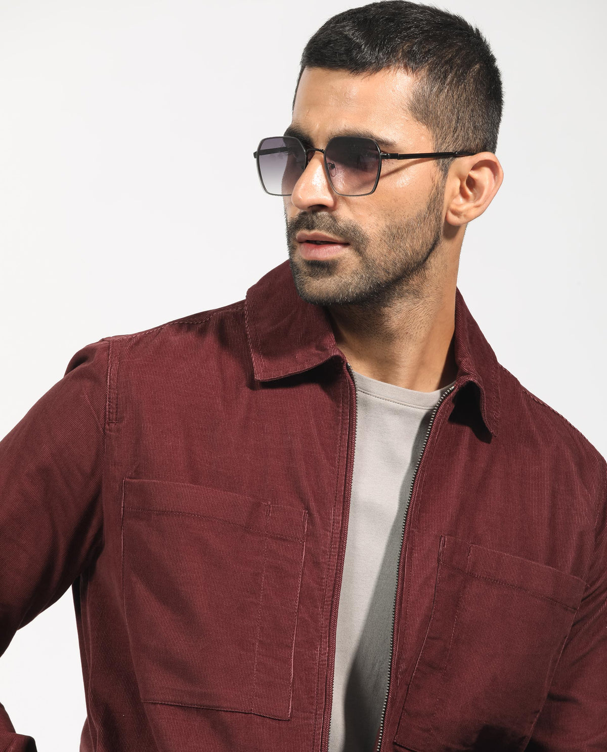 Rare Rabbit Men's Jilin Dark Maroon Cotton Fabric Full Sleeves Zip Closure Solid Twill Shacket