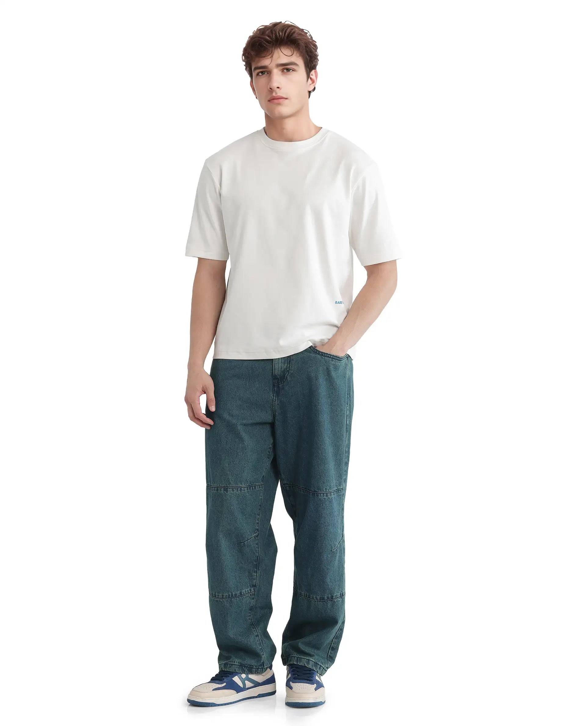 Rare Rabbit Men Jino Off White Cotton Fabric Short Sleeve Crew Neck Qlo Fit Graphic Print T-Shirt