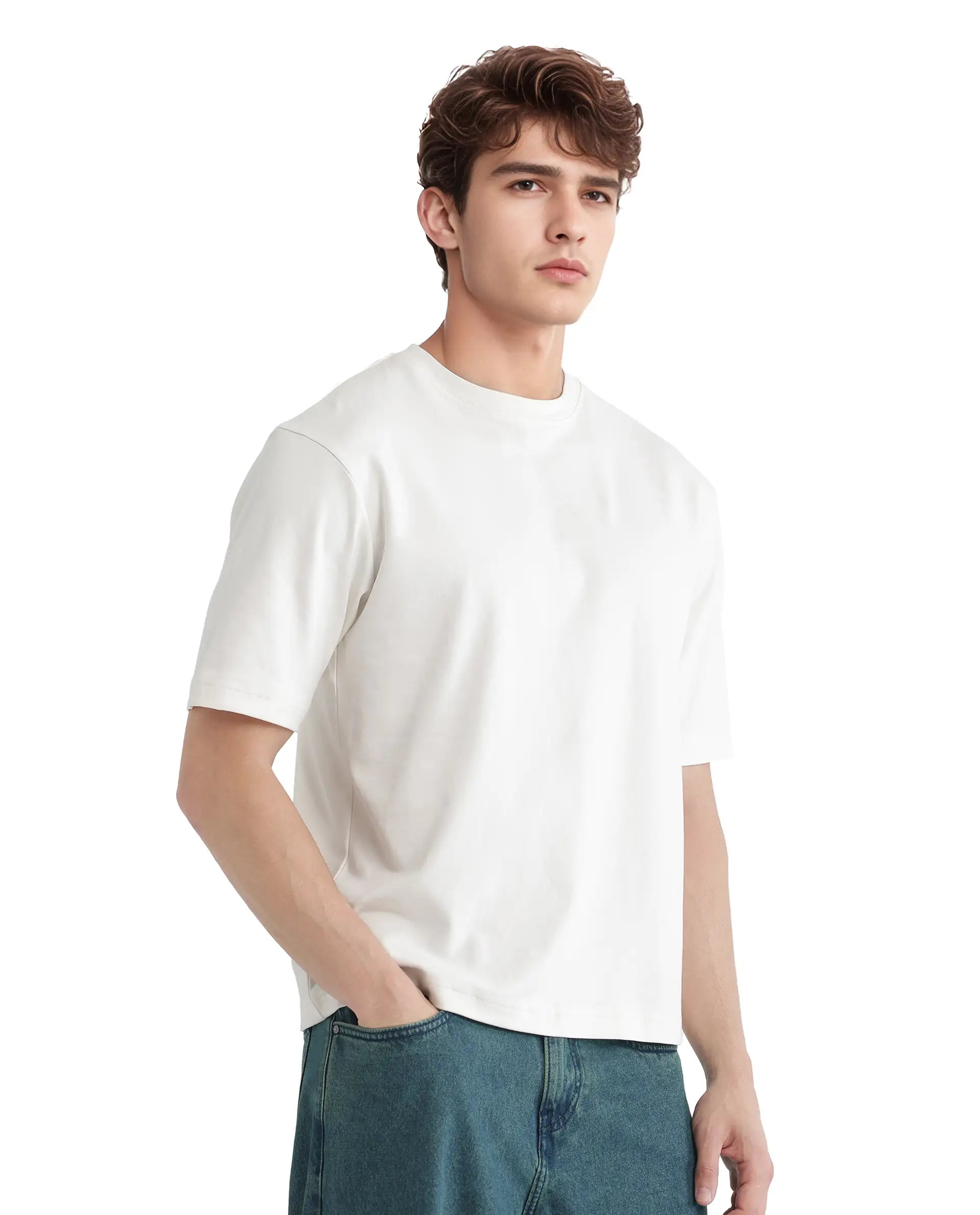 Rare Rabbit Men Jino Off White Cotton Fabric Short Sleeve Crew Neck Qlo Fit Graphic Print T-Shirt