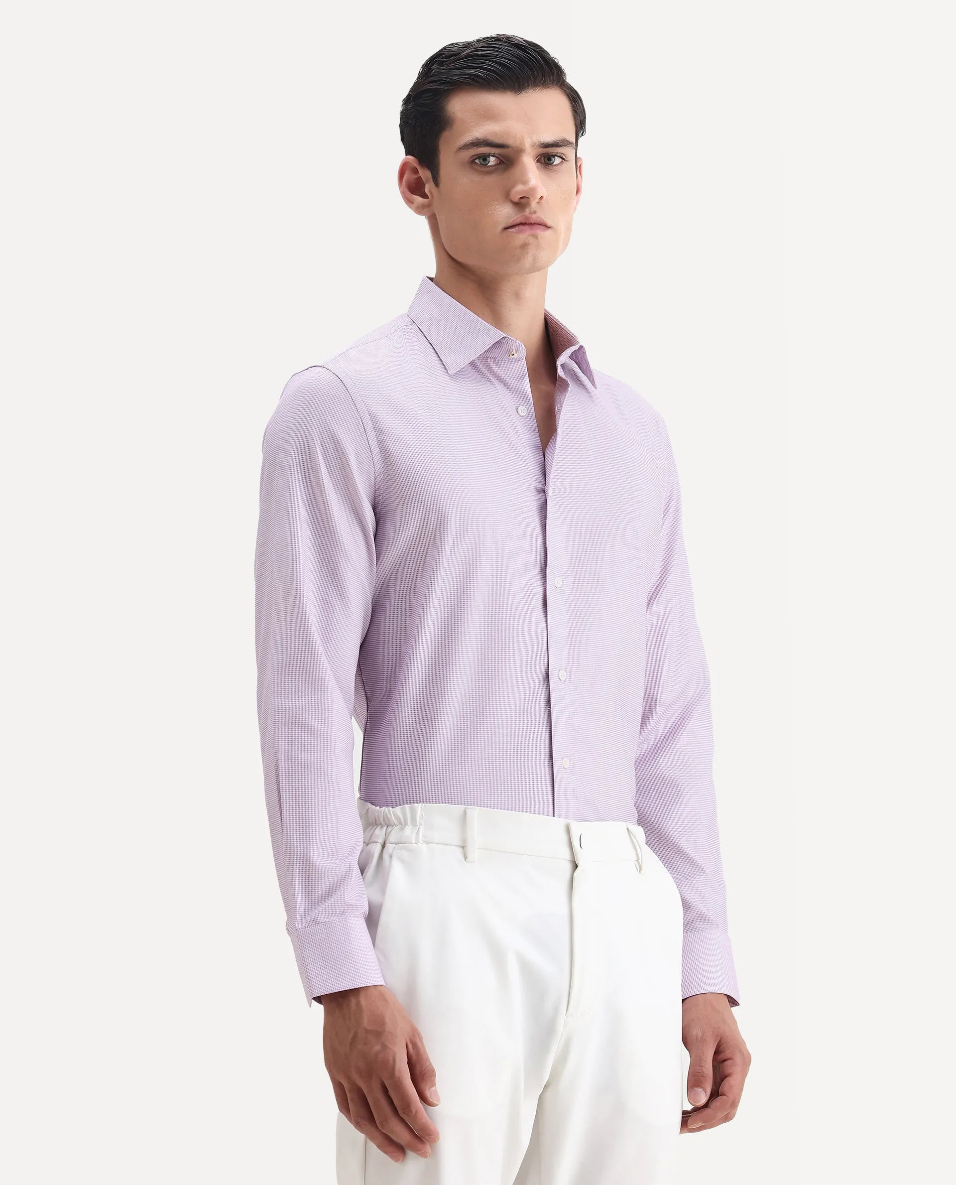 Rare Rabbit Men's Jnby Light Pink Cotton Plain Regular Fit Full Sleeve Collared Shirt