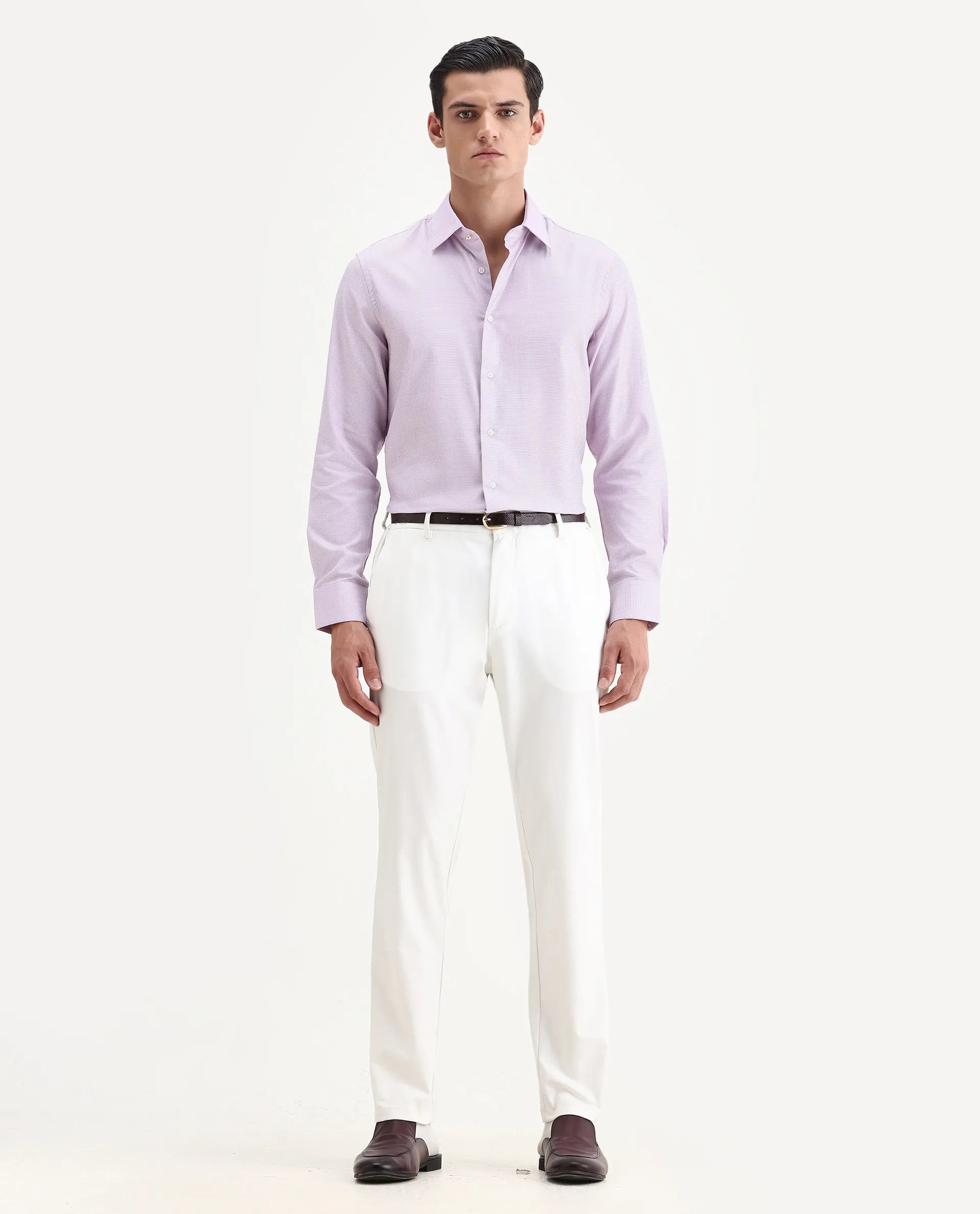 Rare Rabbit Men's Jnby Light Pink Cotton Plain Regular Fit Full Sleeve Collared Shirt