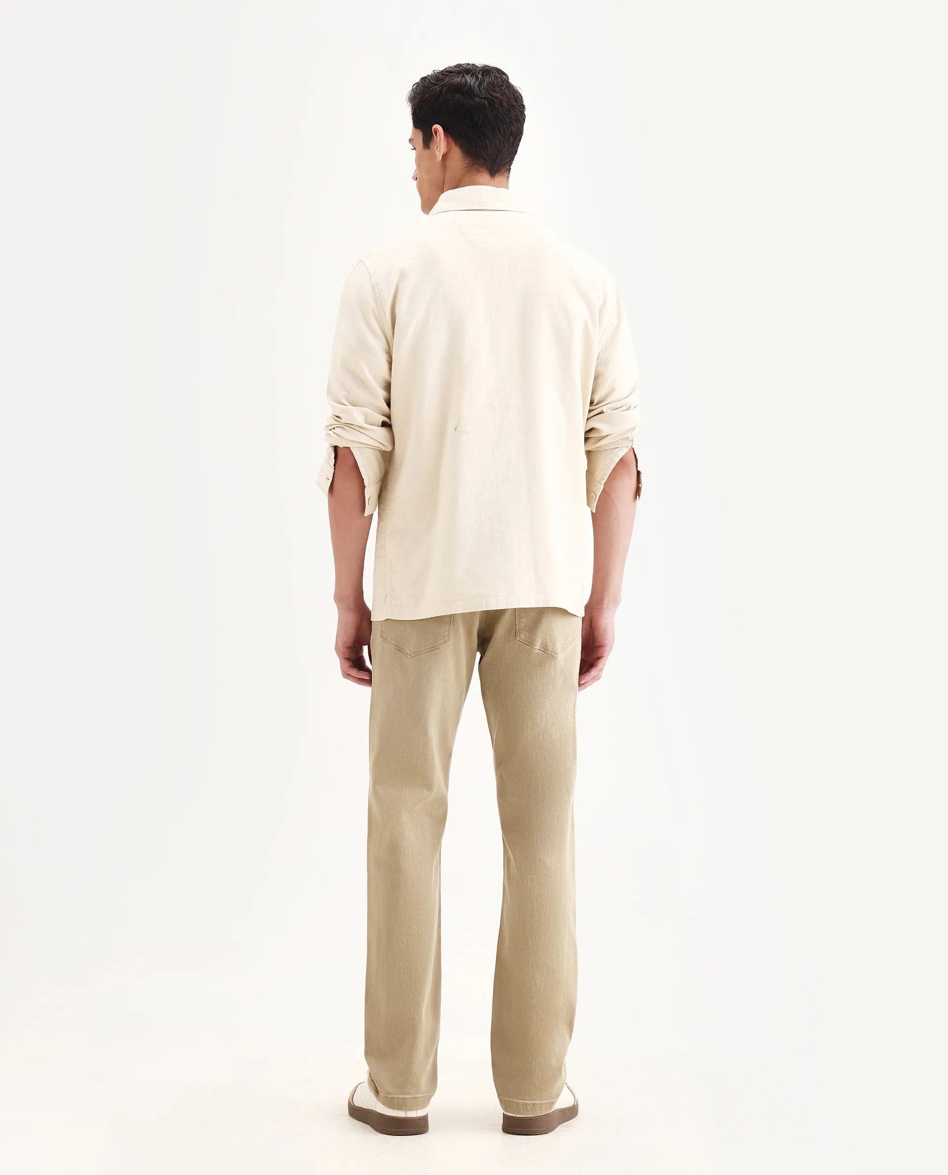 Rare Rabbit Men's Joel-G2 Khaki Cotton Blend Fabric Morris Regular Plain Jeans