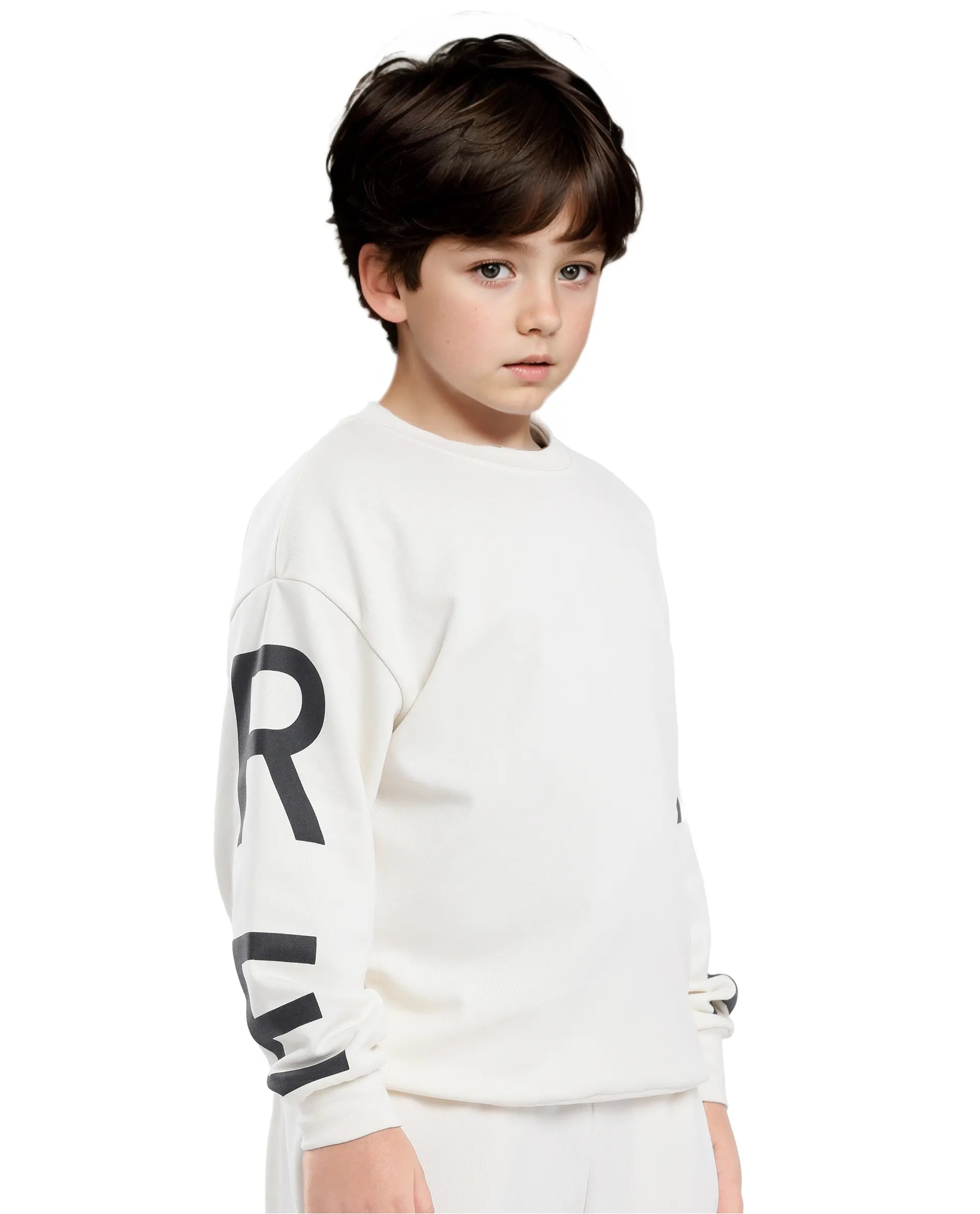 Rare Ones Kids Joen Off White Cotton Poly Full Sleeve Plastisol Print Sweatshirt