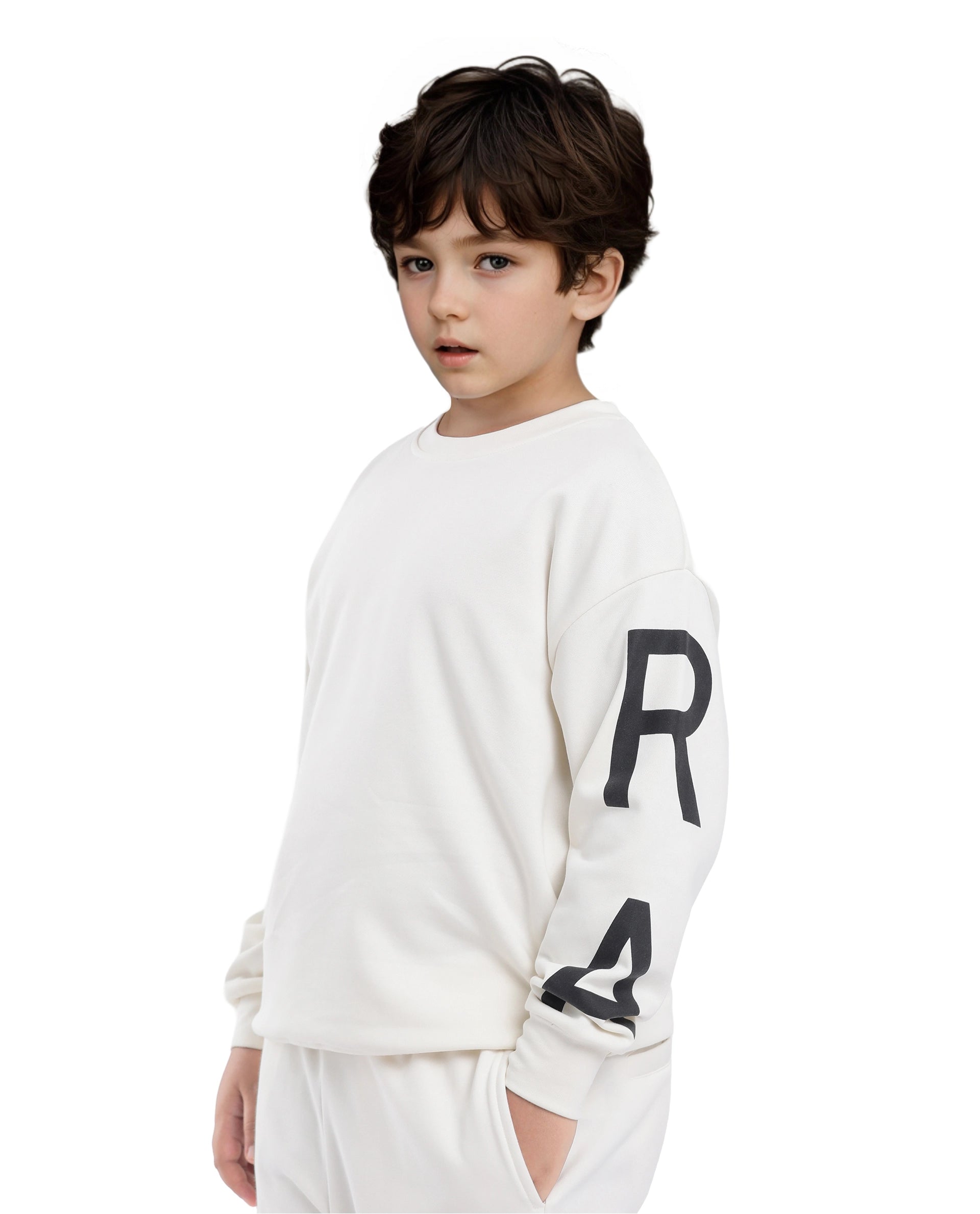Rare Ones Kids Joen Off White Cotton Poly Full Sleeve Plastisol Print Sweatshirt