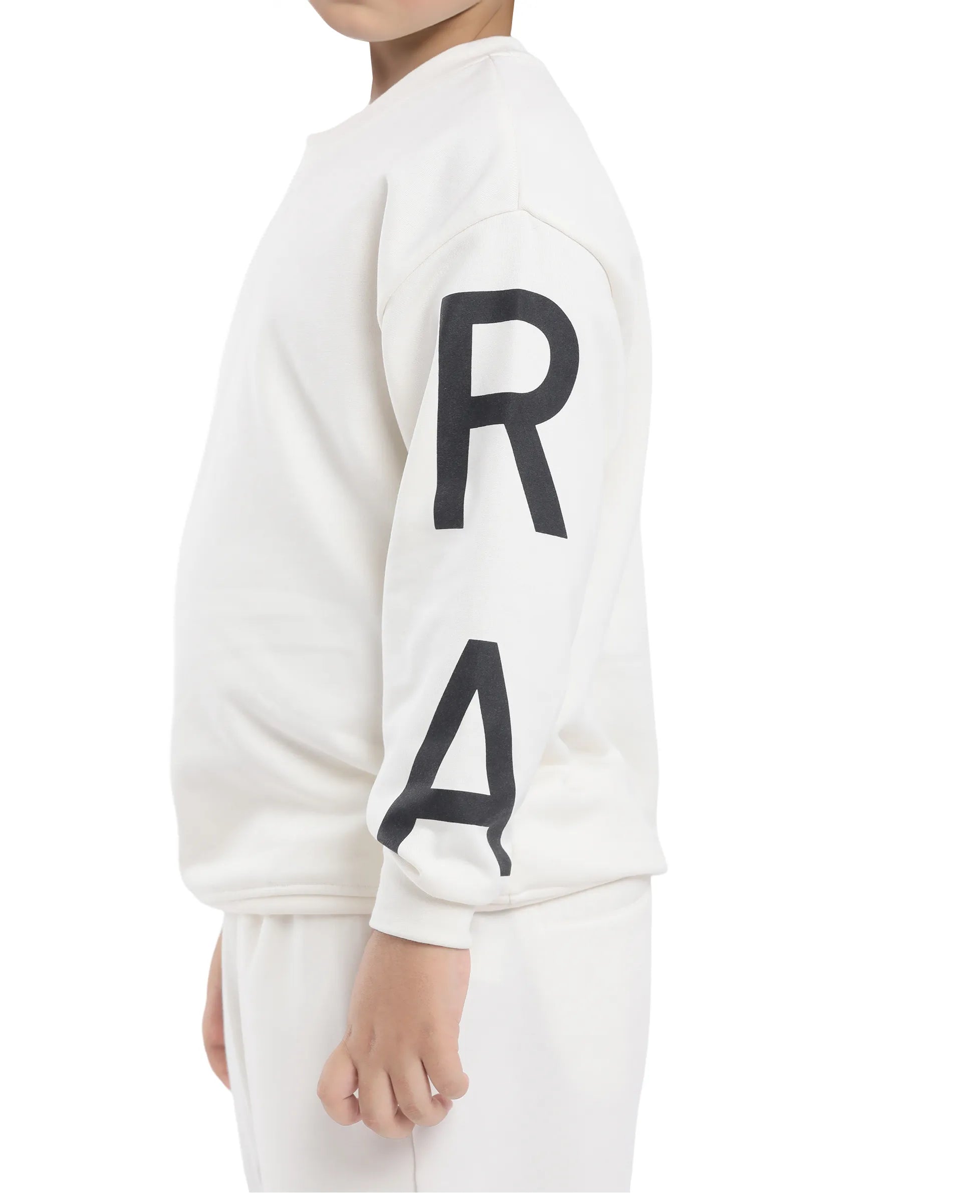 Rare Ones Kids Joen Off White Cotton Poly Full Sleeve Plastisol Print Sweatshirt