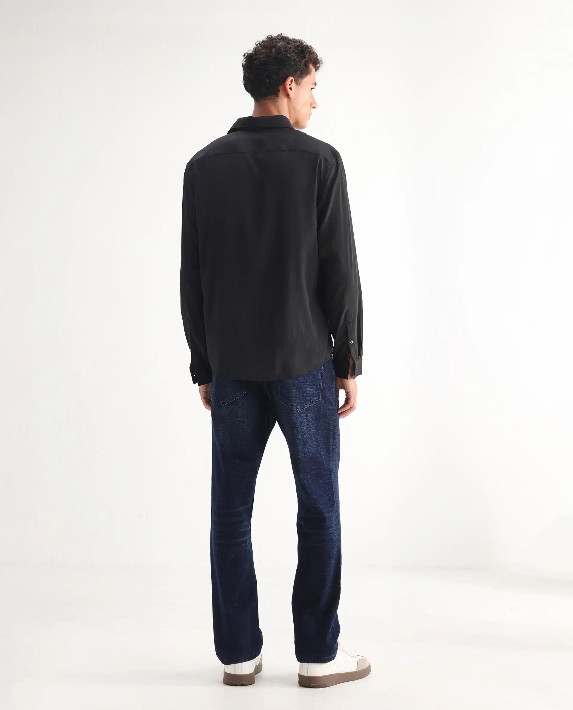 Rare Rabbit Men's Jogg Dark Blue Cotton Blend Plain Morris Regular Fit Jeans