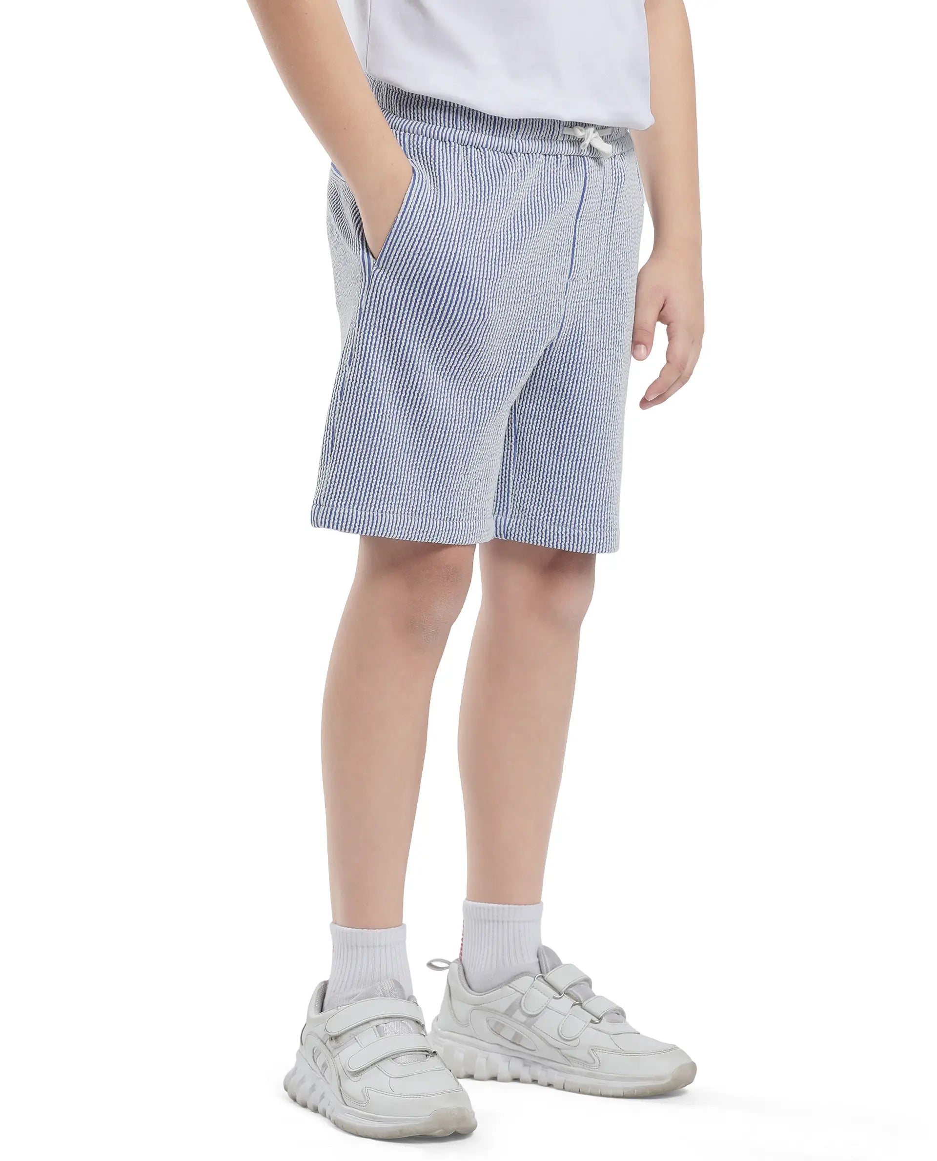 Rare Ones Kids John-B Blue Cotton Blend Striped Drawstring Regular Fit Short