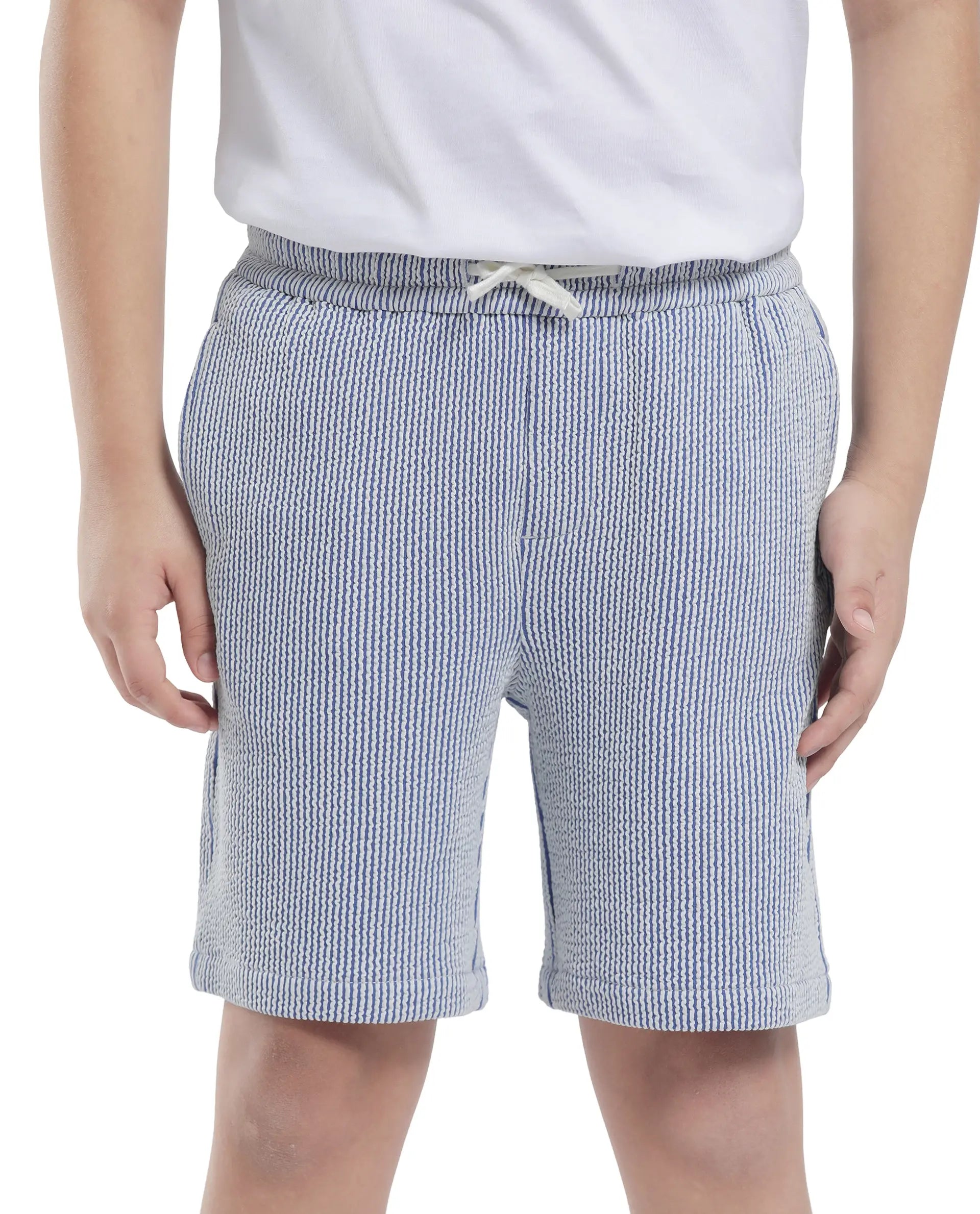 Rare Ones Kids John-B Blue Cotton Blend Striped Drawstring Regular Fit Short
