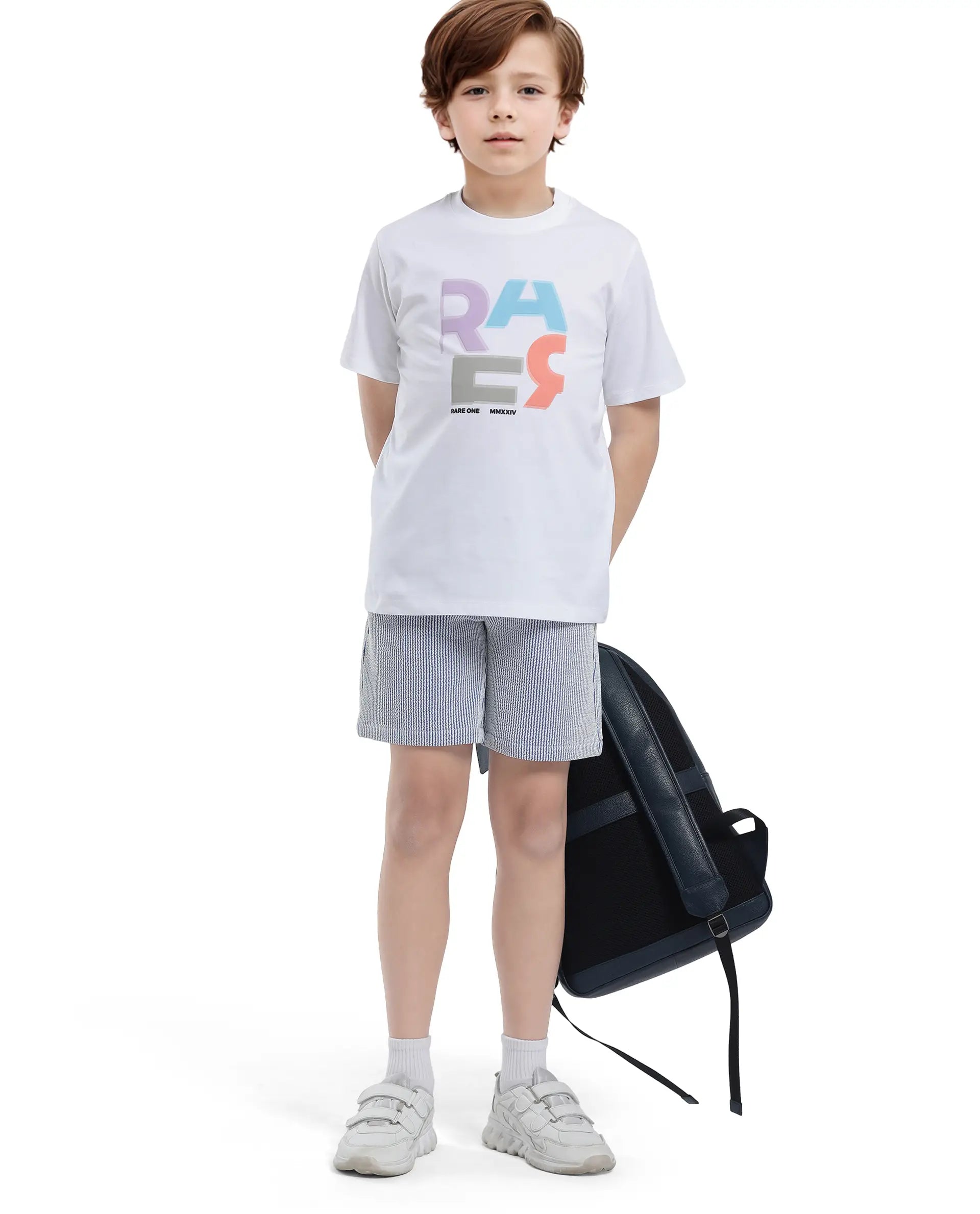 Rare Ones Kids John-B Blue Cotton Blend Striped Drawstring Regular Fit Short