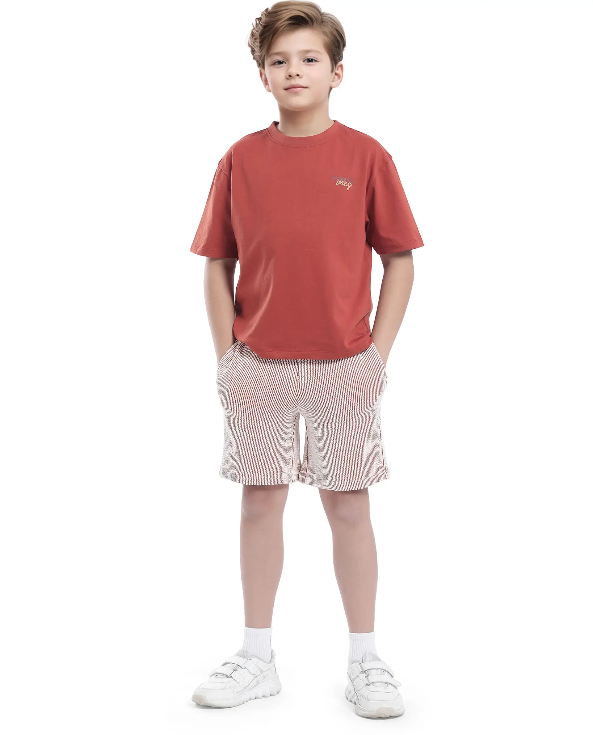 Rare Ones Kids John-B Rust Cotton Blend Striped Drawstring Regular Fit Short