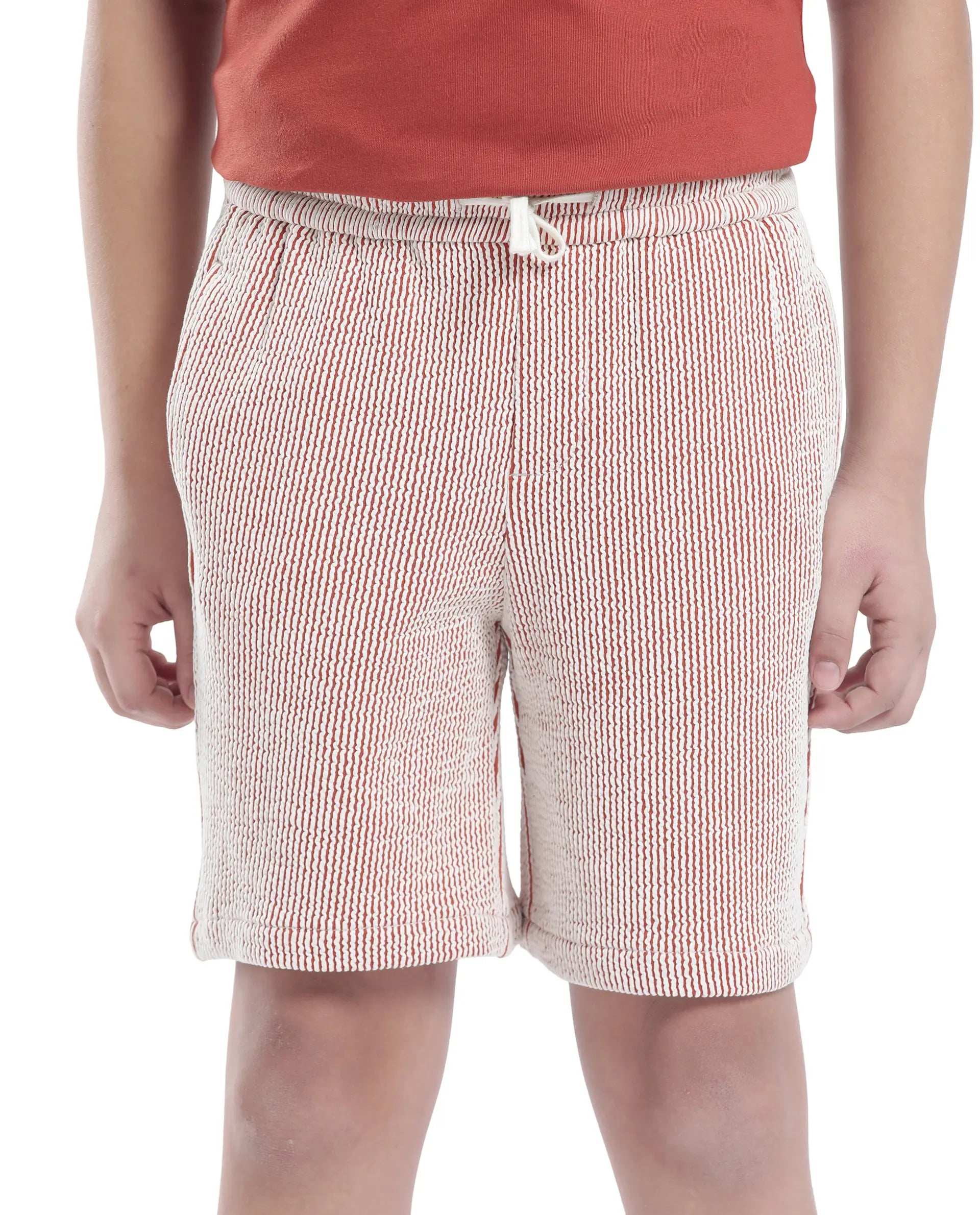 Rare Ones Kids John-B Rust Cotton Blend Striped Drawstring Regular Fit Short