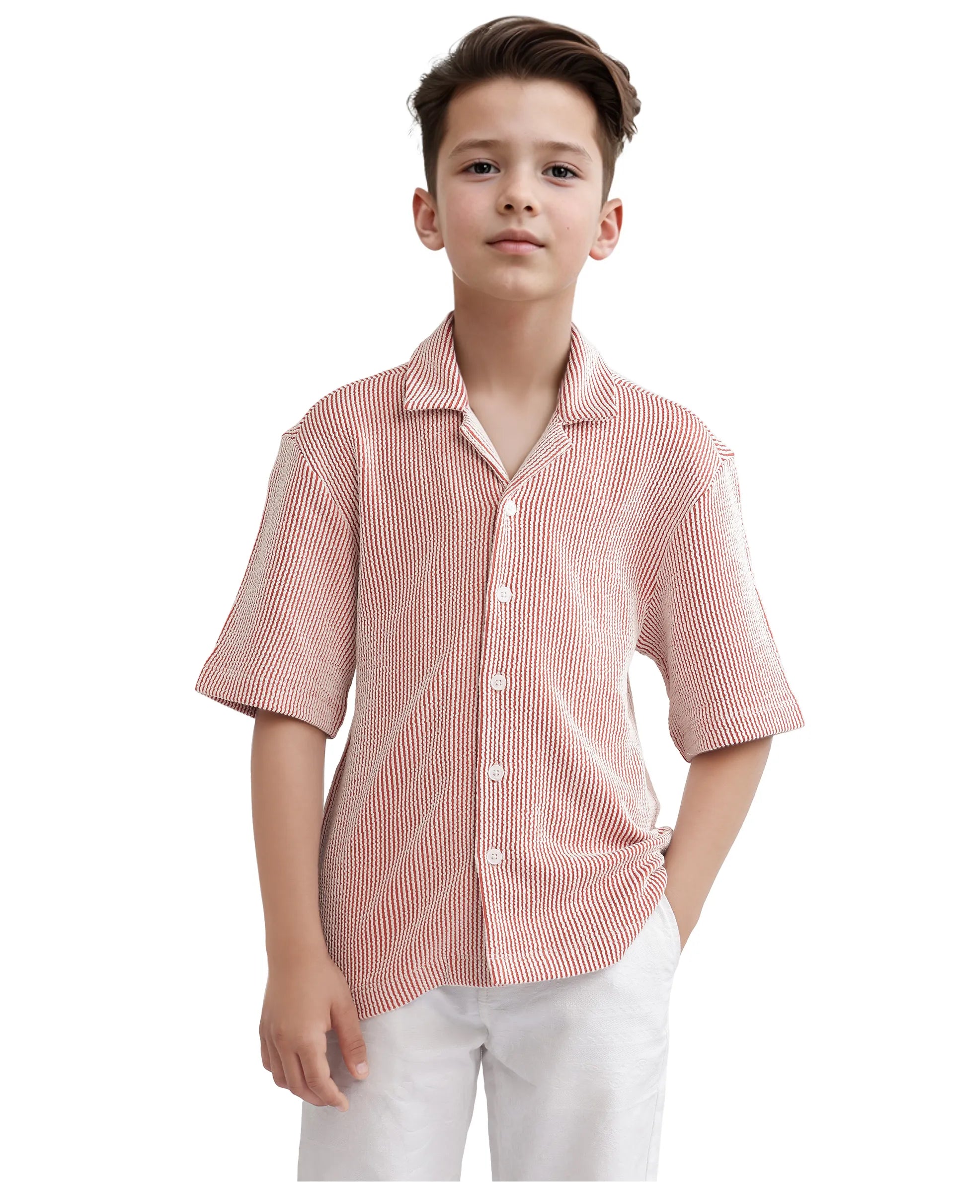 Rare Ones Kids John-S Rust Cotton Blend Short Sleeve Solid Regular Shirt