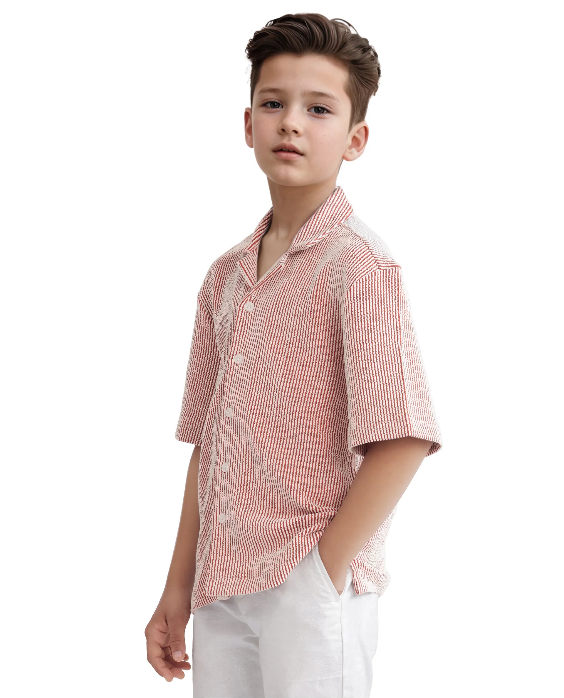 Rare Ones Kids John-S Rust Cotton Blend Short Sleeve Solid Regular Shirt