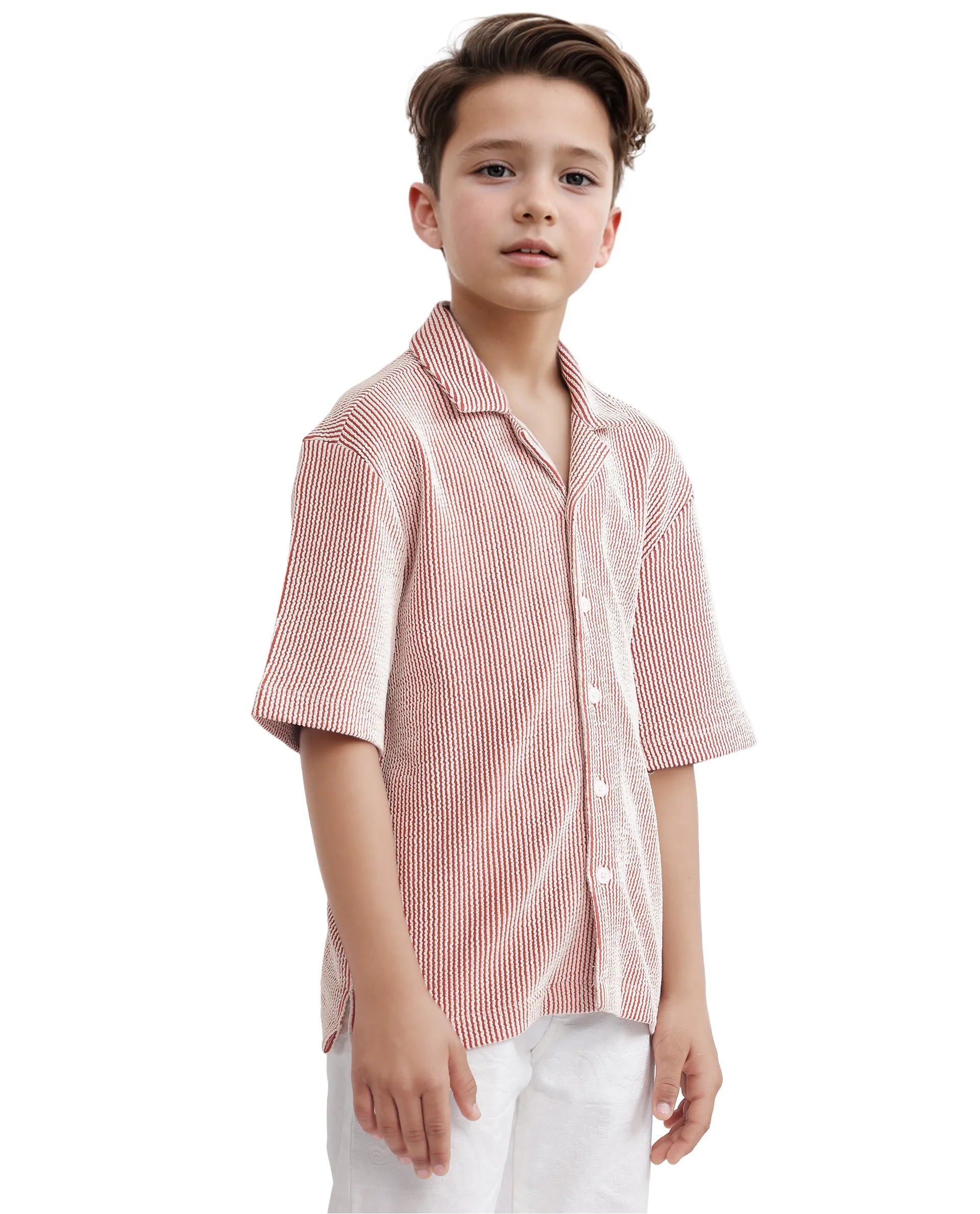 Rare Ones Kids John-S Rust Cotton Blend Short Sleeve Solid Regular Shirt