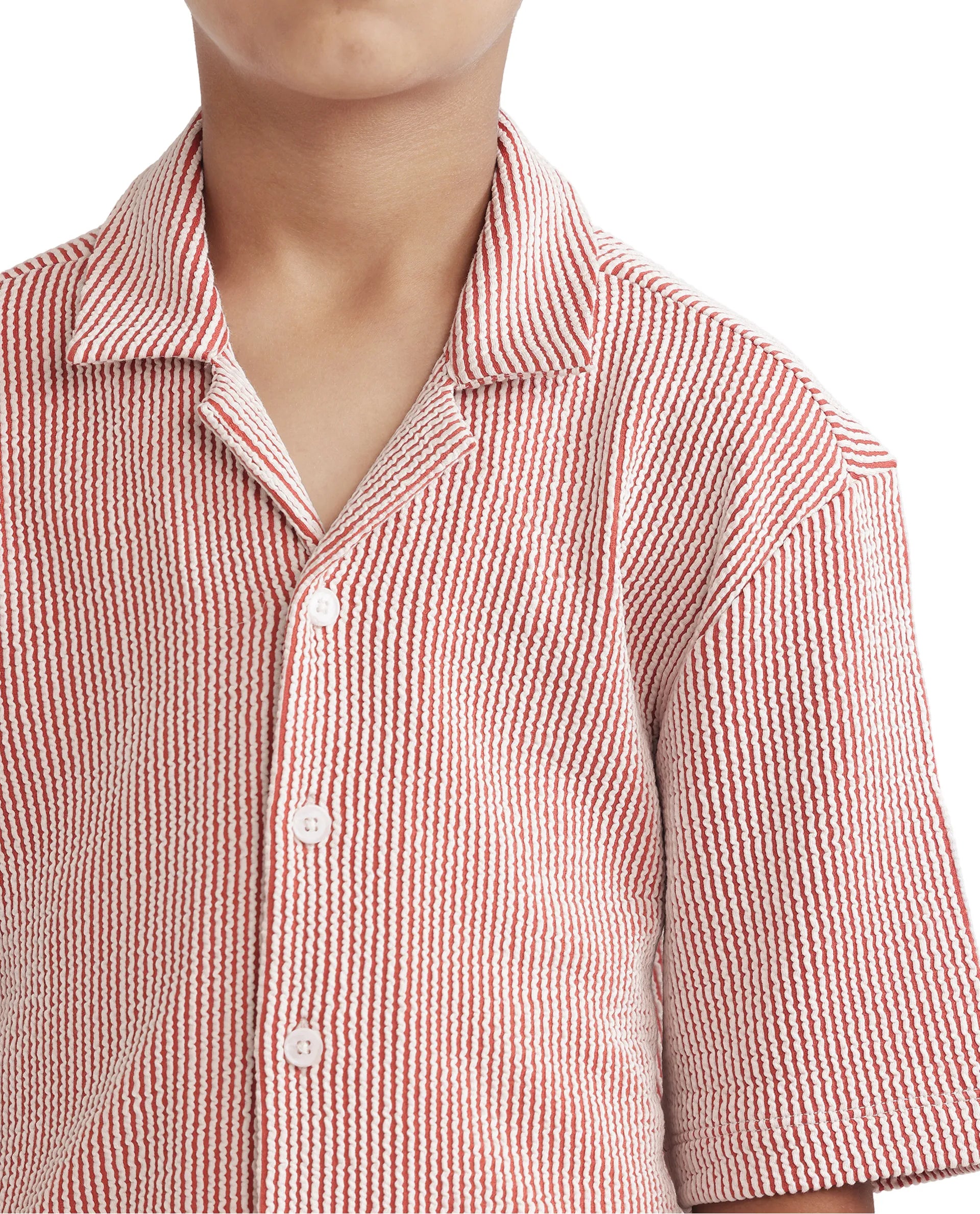 Rare Ones Kids John-S Rust Cotton Blend Short Sleeve Solid Regular Shirt