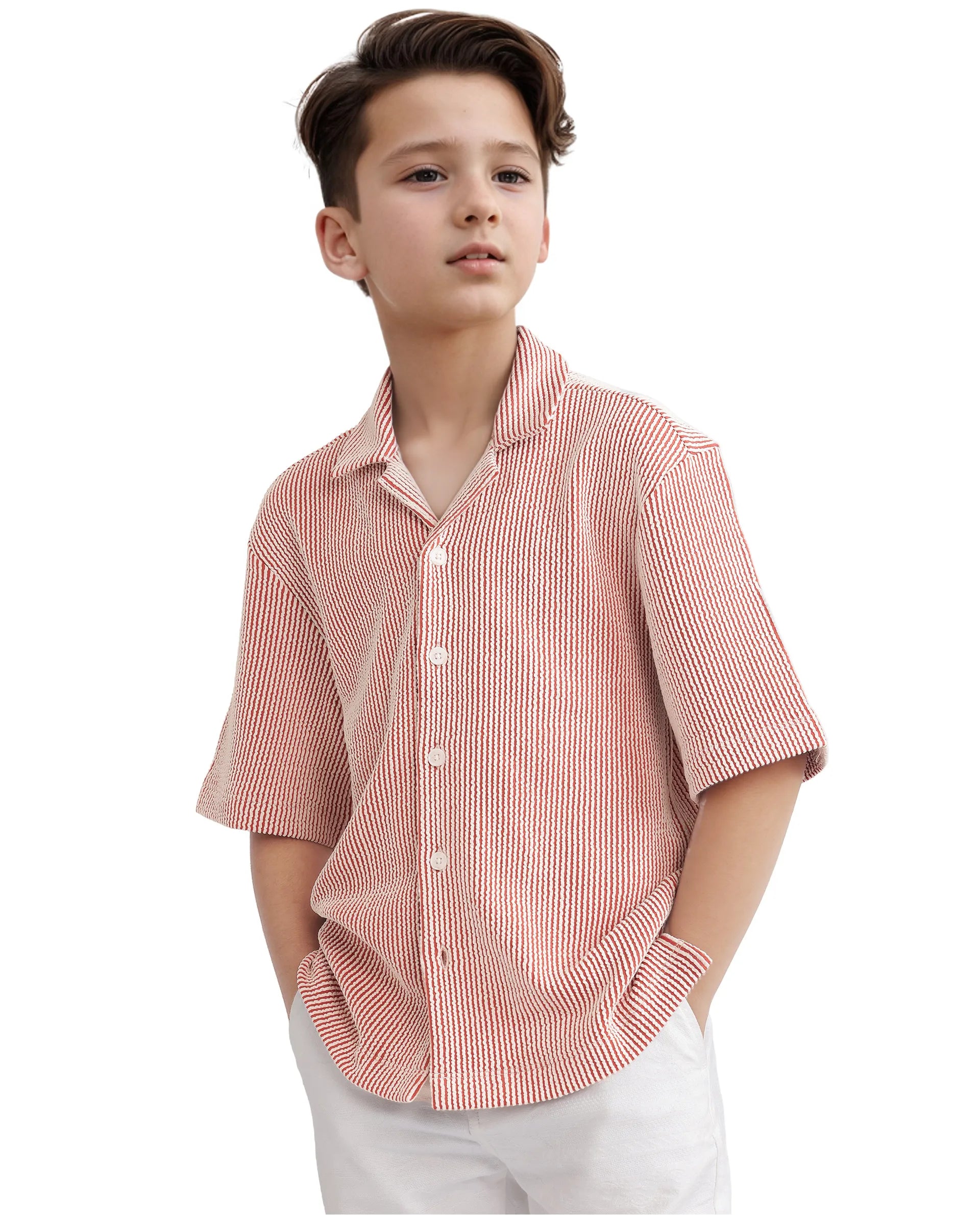 Rare Ones Kids John-S Rust Cotton Blend Short Sleeve Solid Regular Shirt