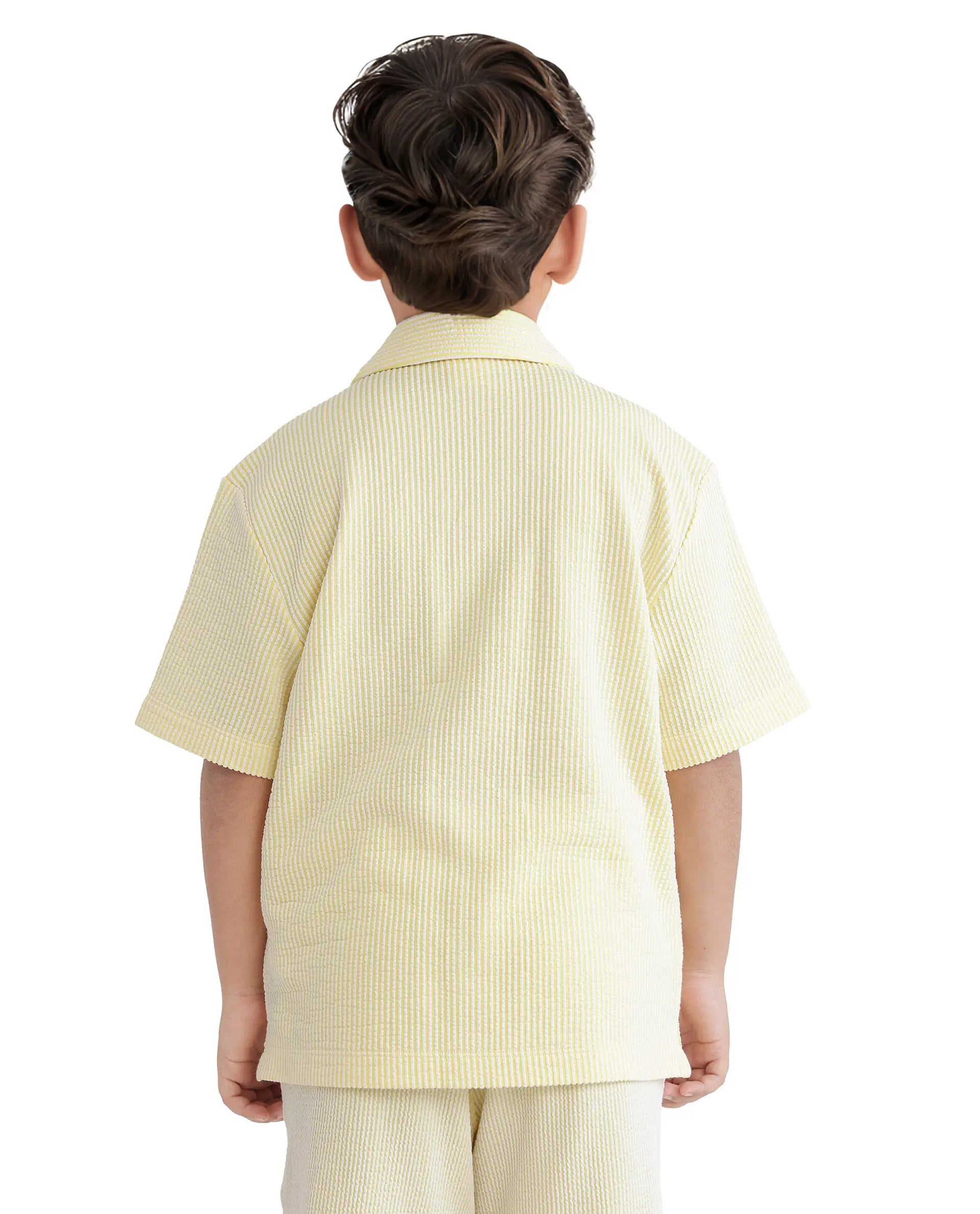 Rare Ones Kids John-S Yellow Cotton Blend Short Sleeve Solid Regular Shirt