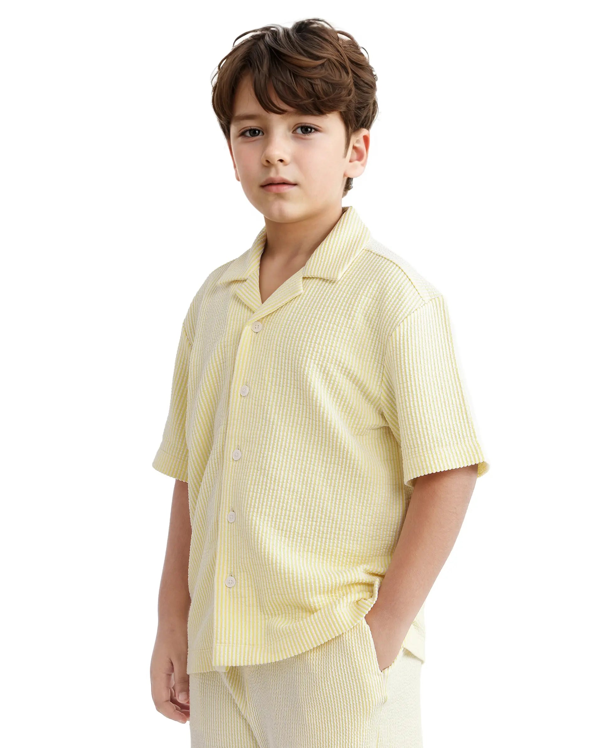 Rare Ones Kids John-S Yellow Cotton Blend Short Sleeve Solid Regular Shirt
