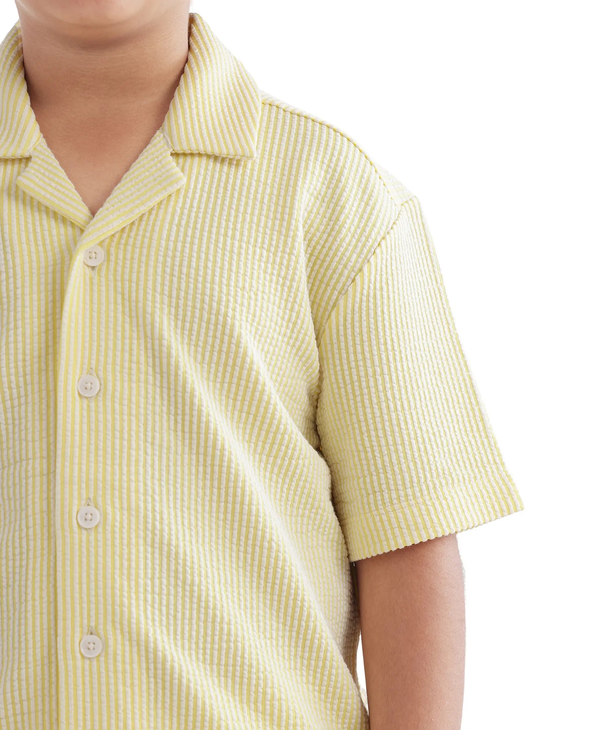 Rare Ones Kids John-S Yellow Cotton Blend Short Sleeve Solid Regular Shirt