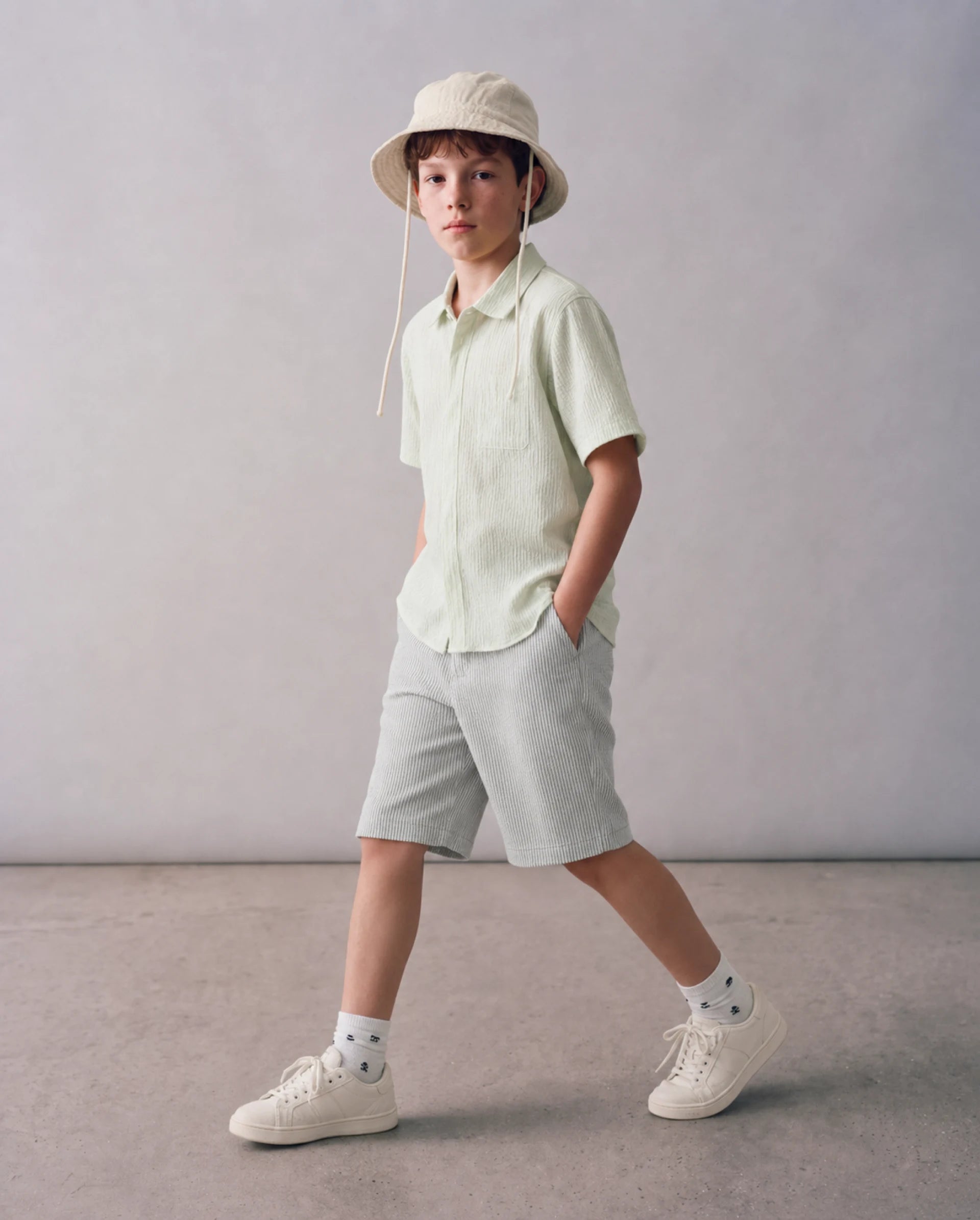 Rare Ones Kids John26-B Light Green Cotton Blend Fabric Drawstring Closure Regular Fit Shorts