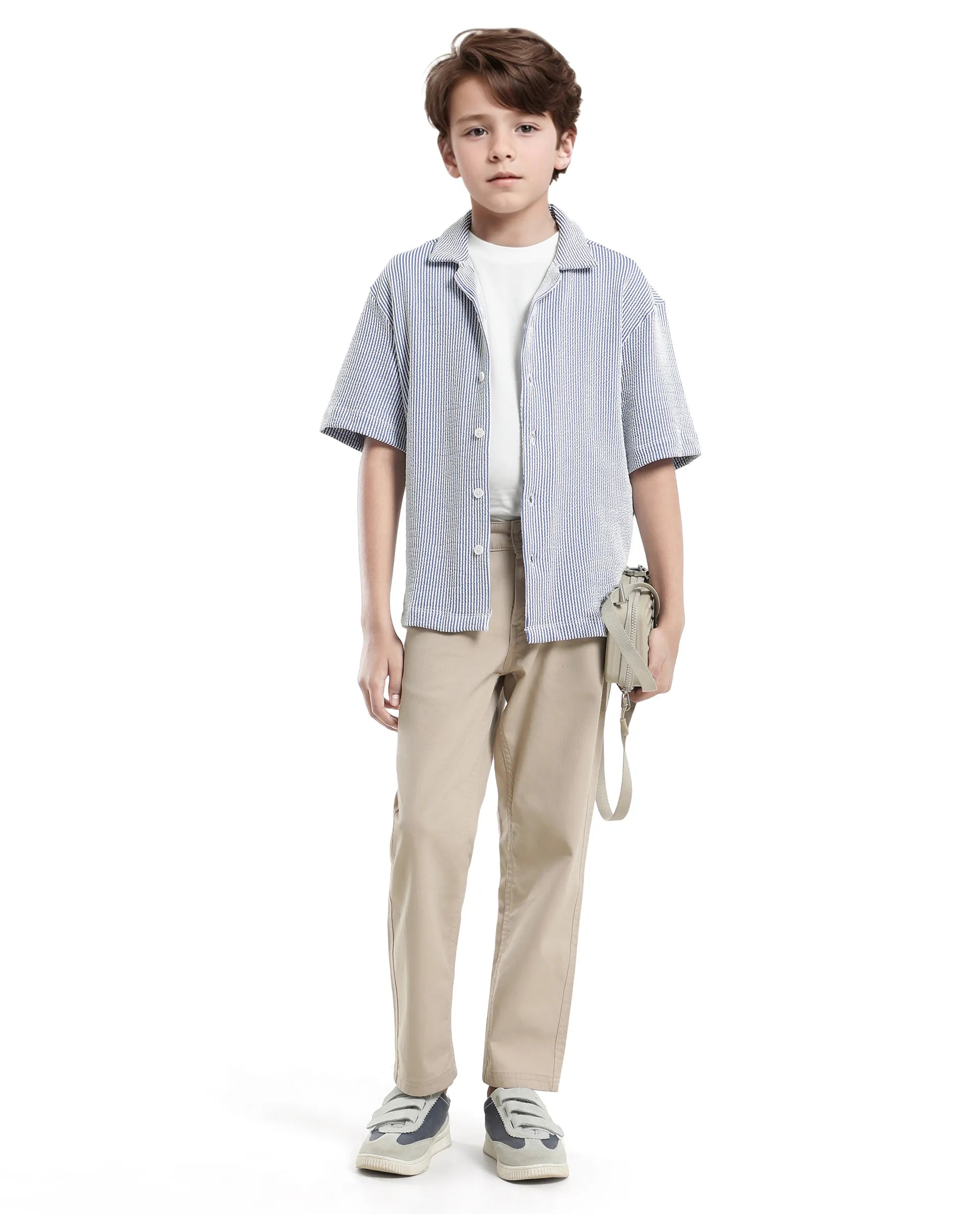 Rare Ones Kids John-S Blue Cotton Blend Short Sleeve Solid Regular Shirt