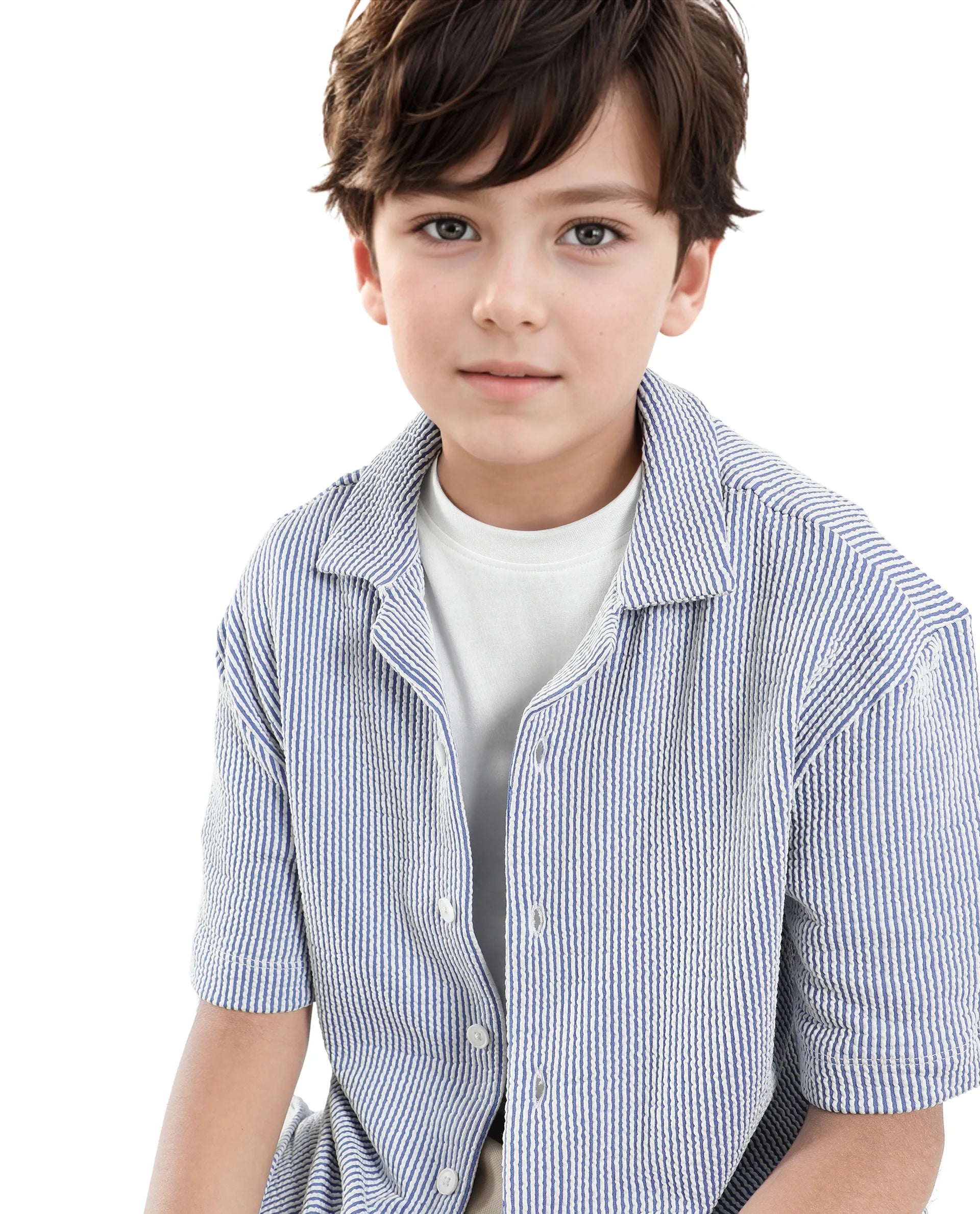 Rare Ones Kids John-S Blue Cotton Blend Short Sleeve Solid Regular Shirt