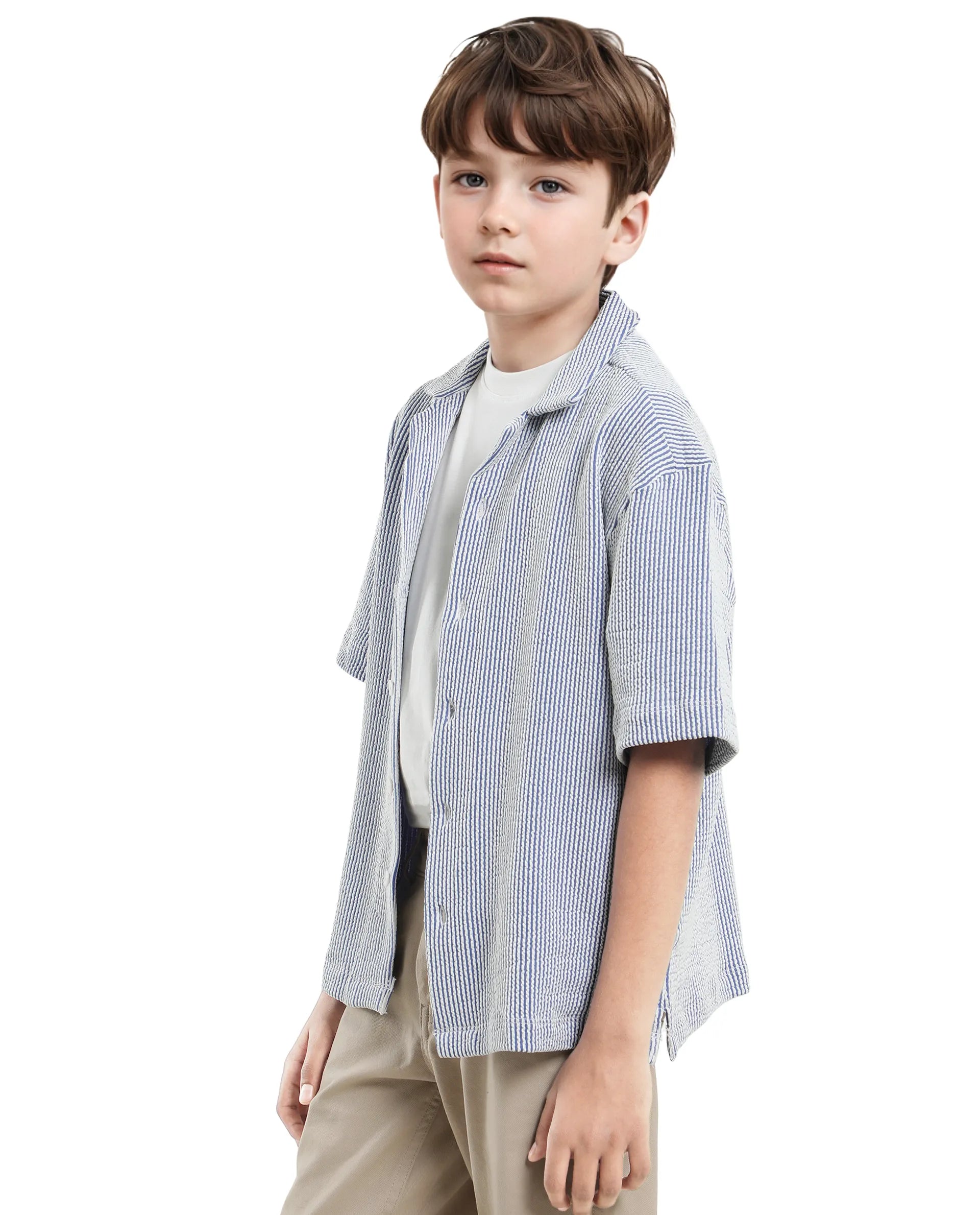 Rare Ones Kids John-S Blue Cotton Blend Short Sleeve Solid Regular Shirt