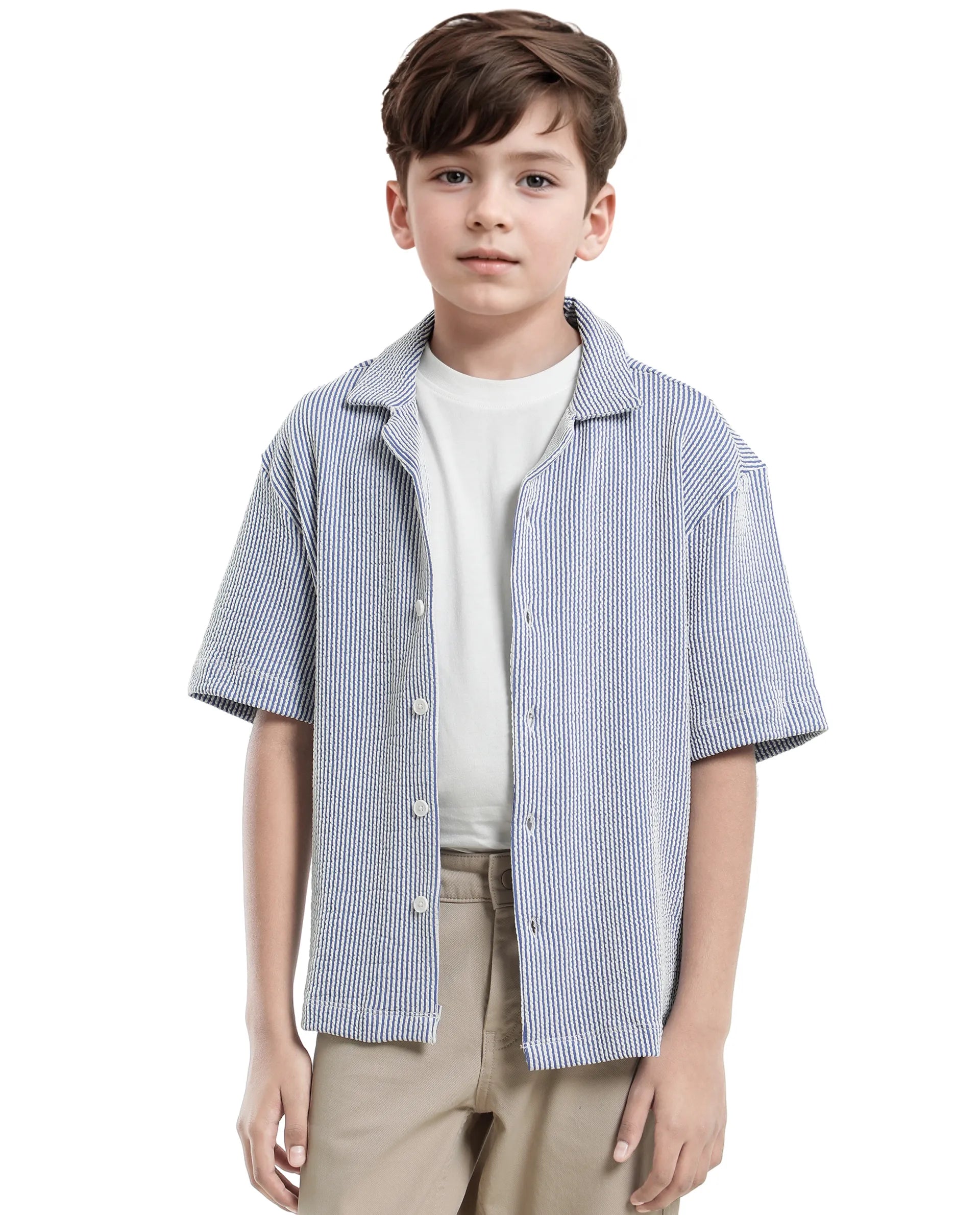 Rare Ones Kids John-S Blue Cotton Blend Short Sleeve Solid Regular Shirt