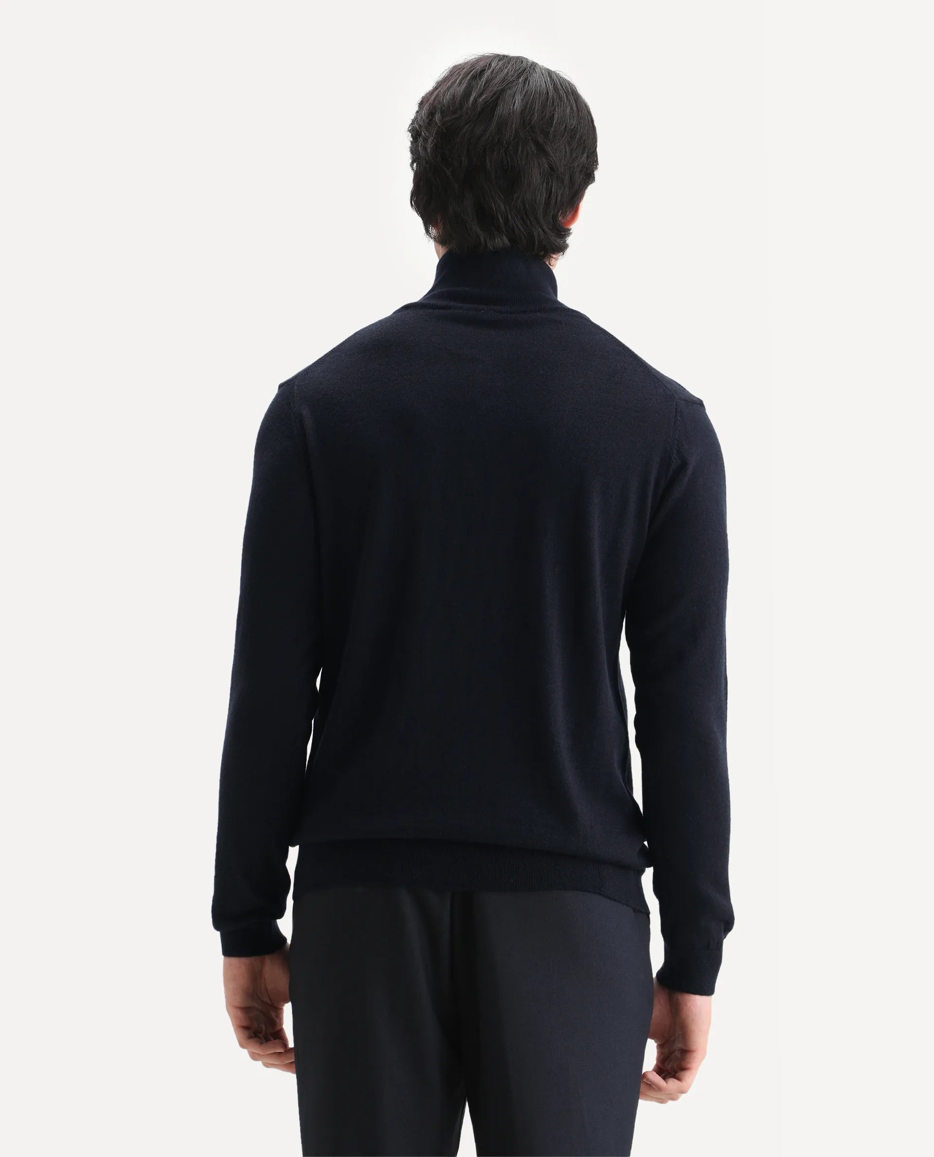 Rare Rabbit Men's Johny Navy Acrylic Plain Regular Fit Full Sleeve Stand Collar Sweater