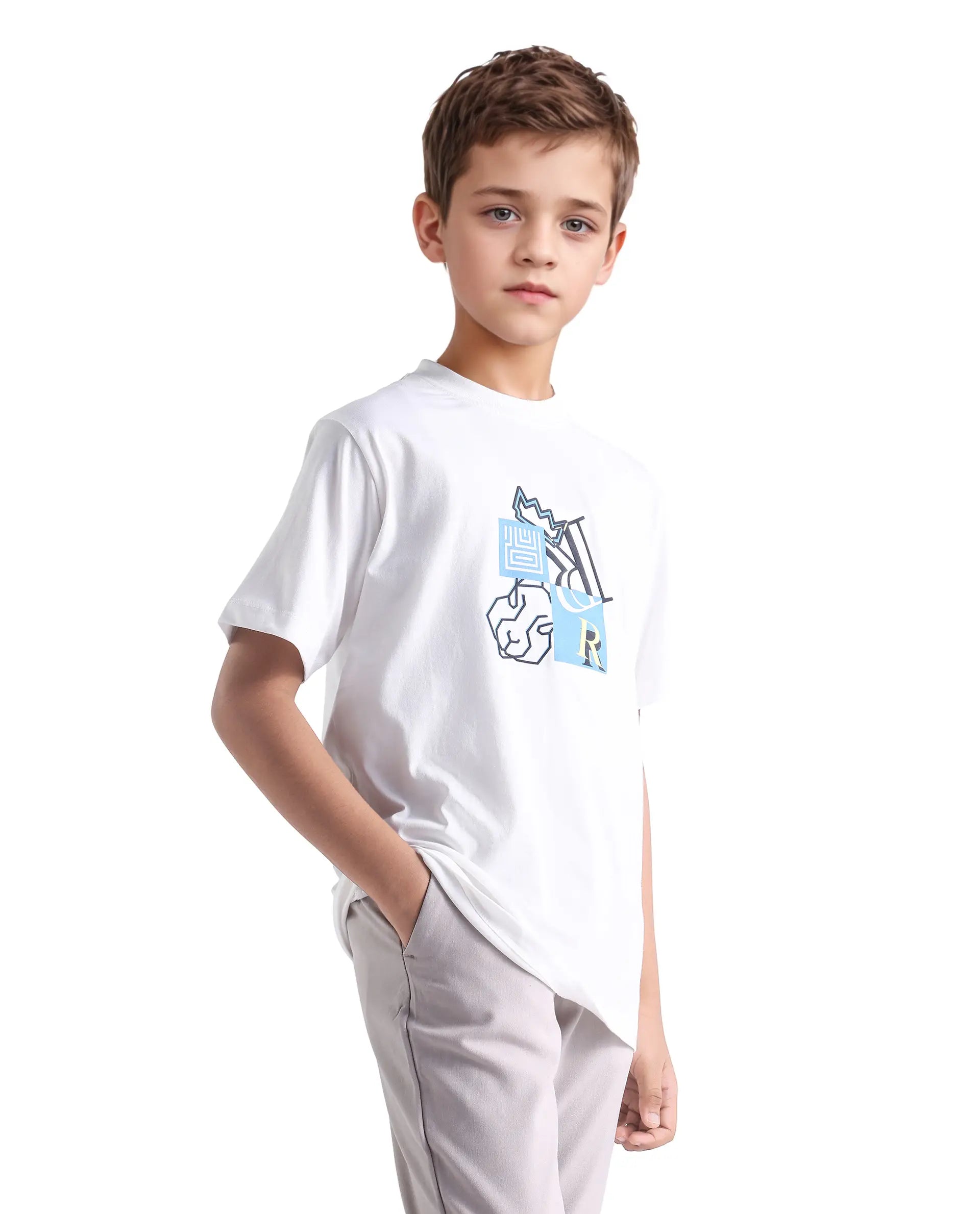 Rare Ones Kids Jolt-K White Cotton Hd Print Regular Fit T-Shirt