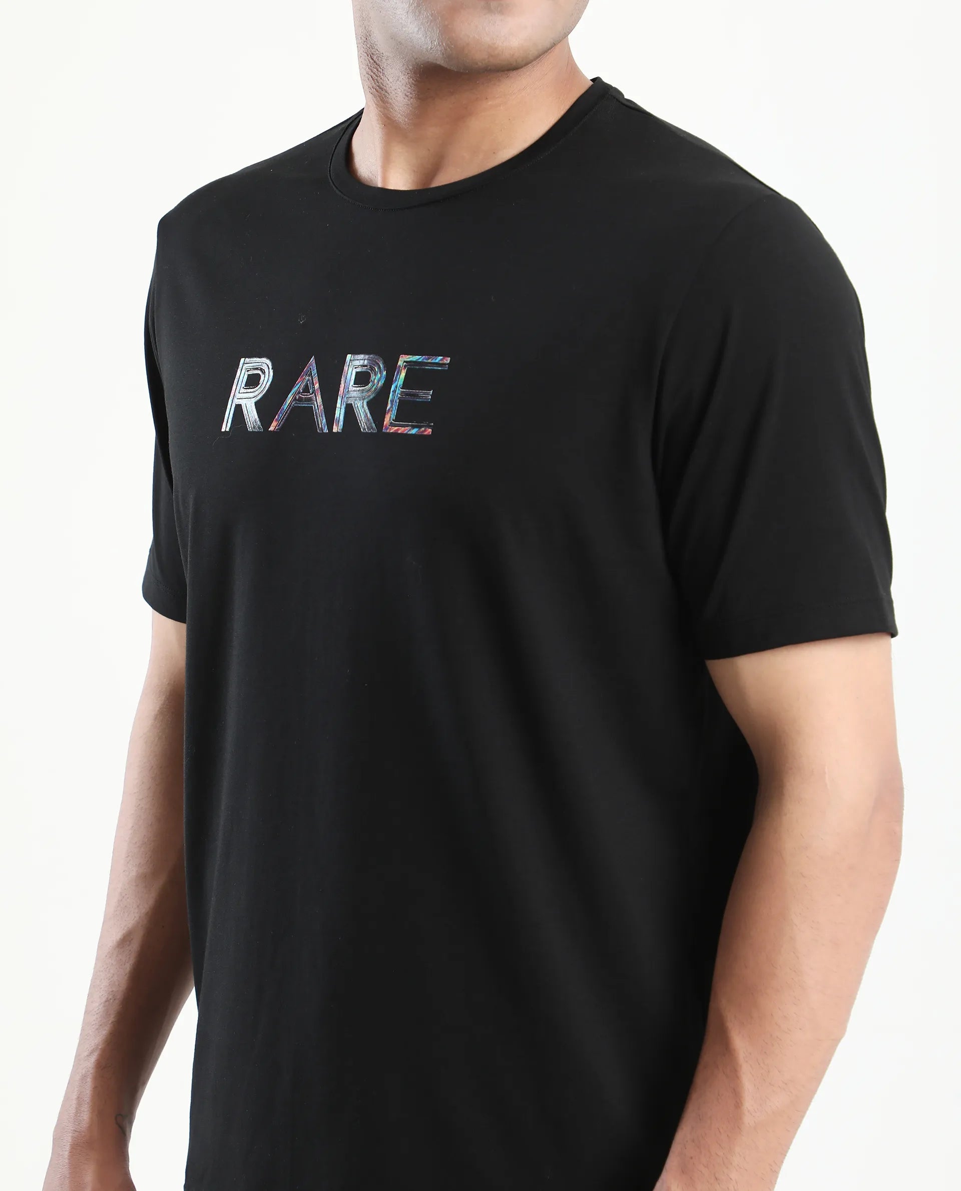 Rare Rabbit Men's Jolt Black Cotton Blend Graphic Print Regular Fit Half Sleeve Crew Neck T-Shirt
