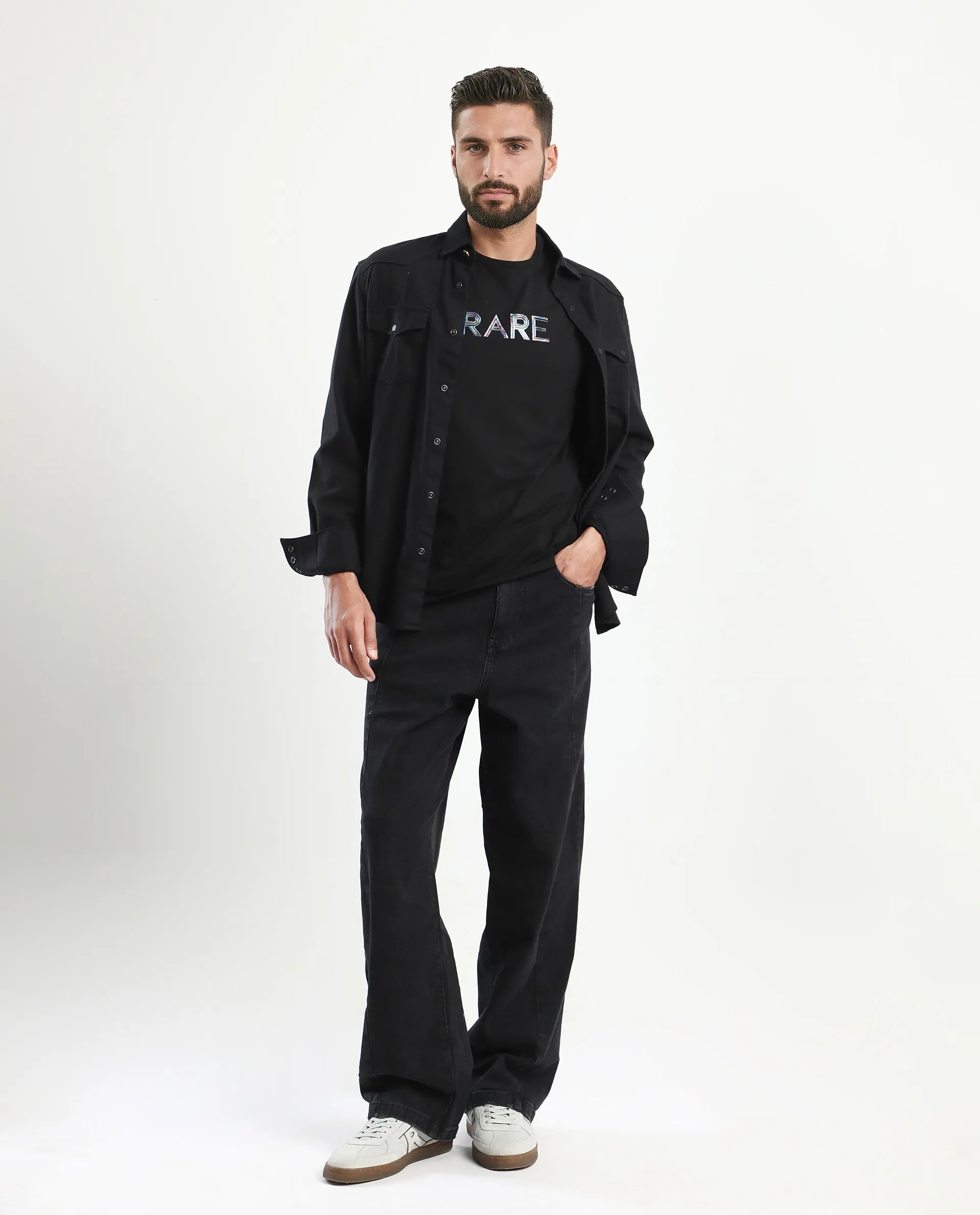 Rare Rabbit Men's Jolt Black Cotton Blend Graphic Print Regular Fit Half Sleeve Crew Neck T-Shirt