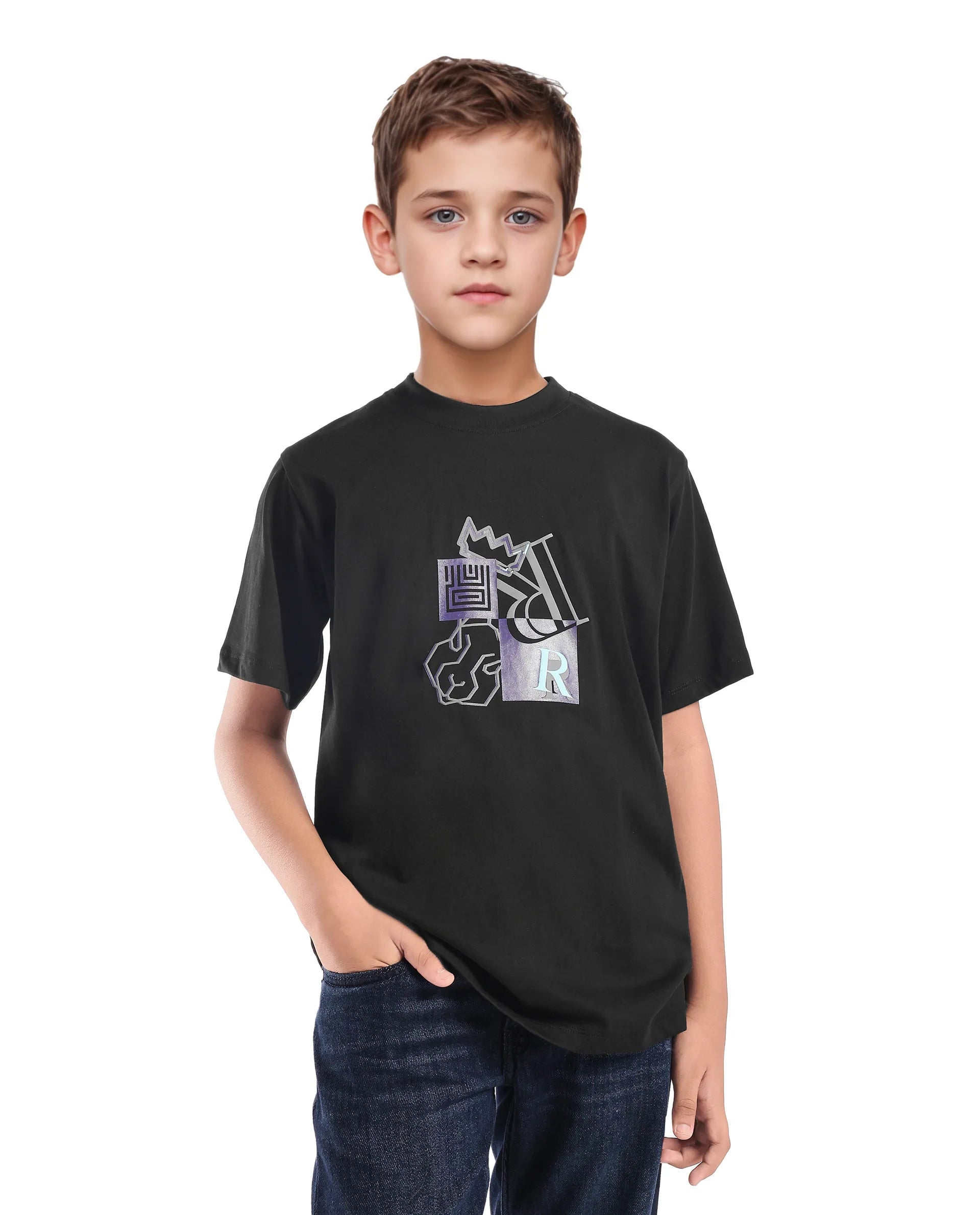 Rare Ones Kids Jolt-K Black Cotton Pull On Hd Print Regular Fit T-Shirt