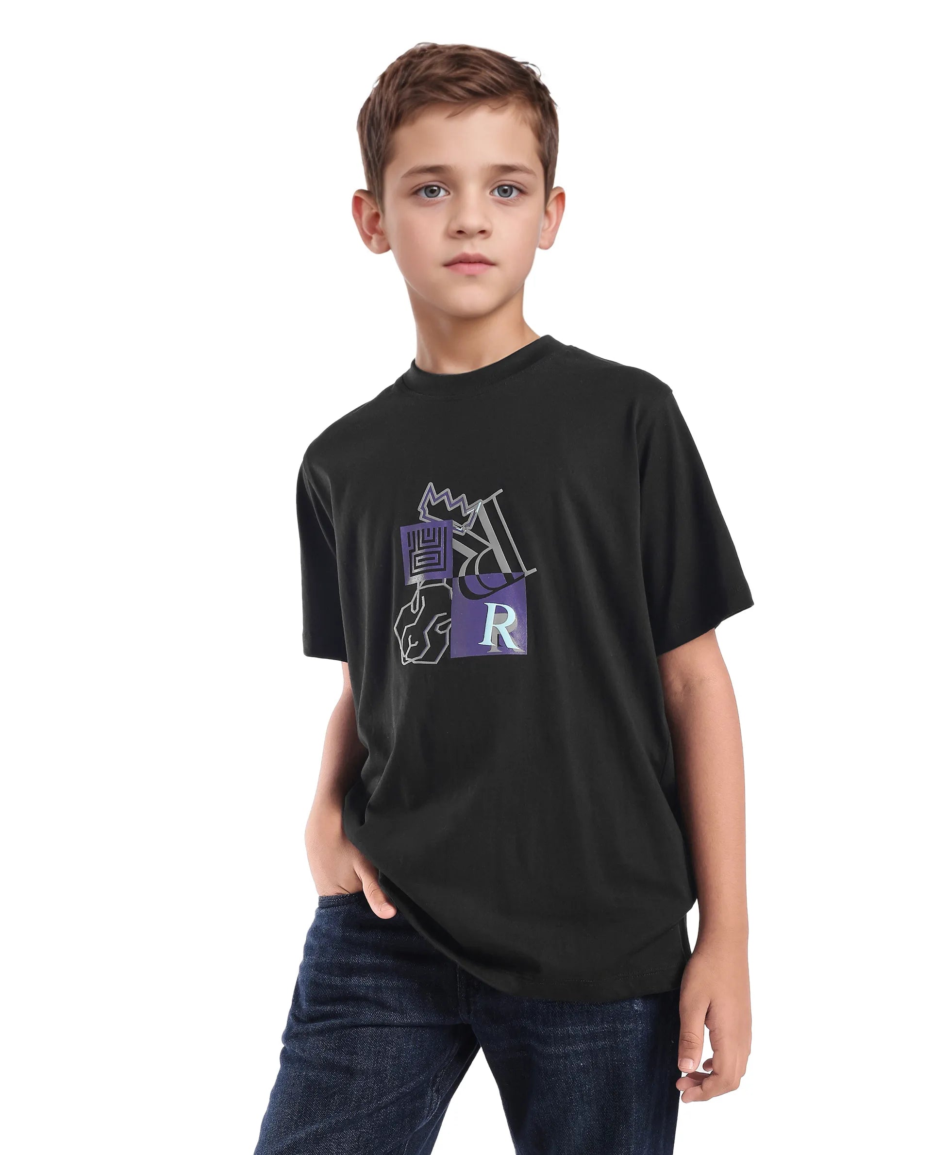 Rare Ones Kids Jolt-K Black Cotton Pull On Hd Print Regular Fit T-Shirt