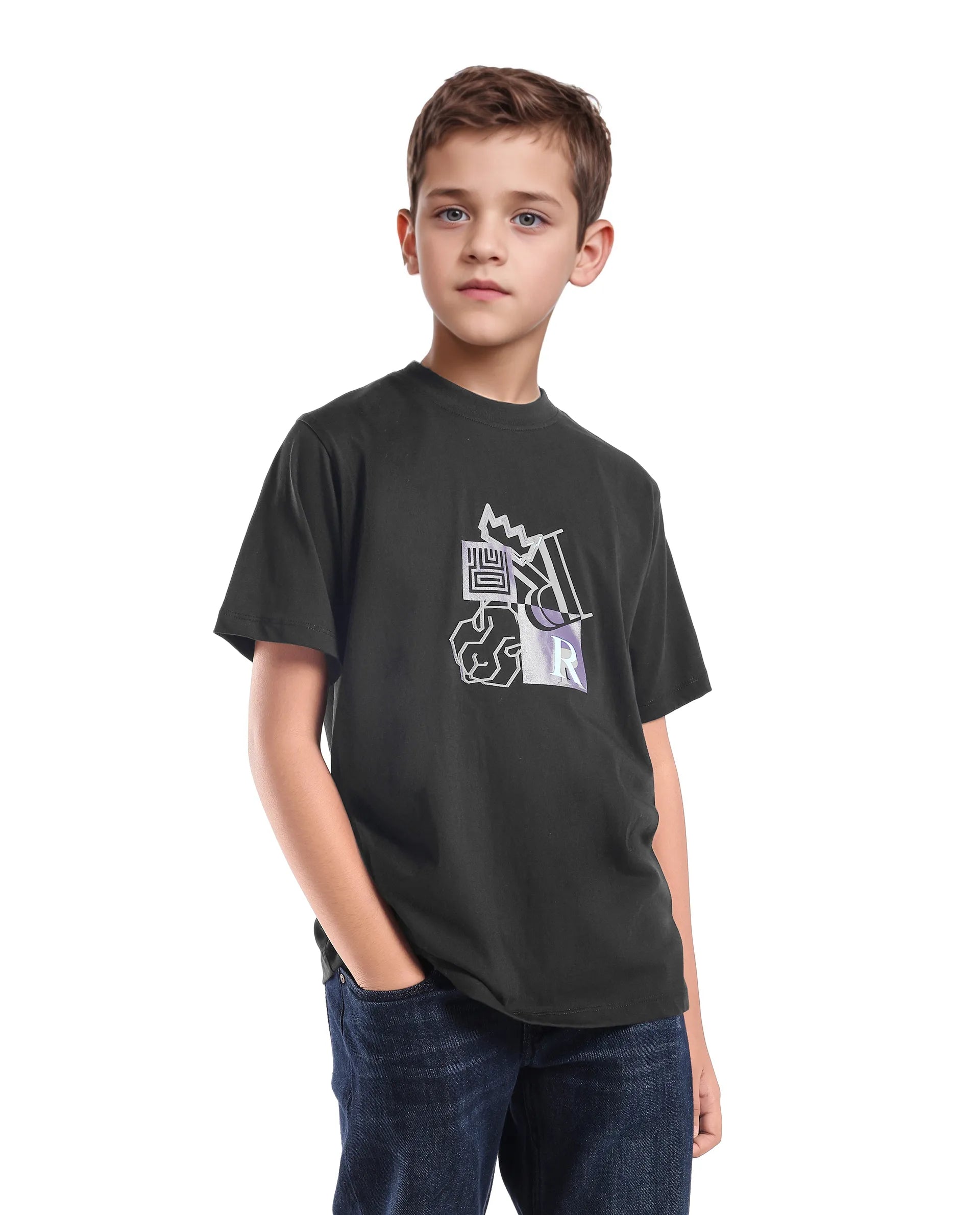Rare Ones Kids Jolt-K Black Cotton Pull On Hd Print Regular Fit T-Shirt