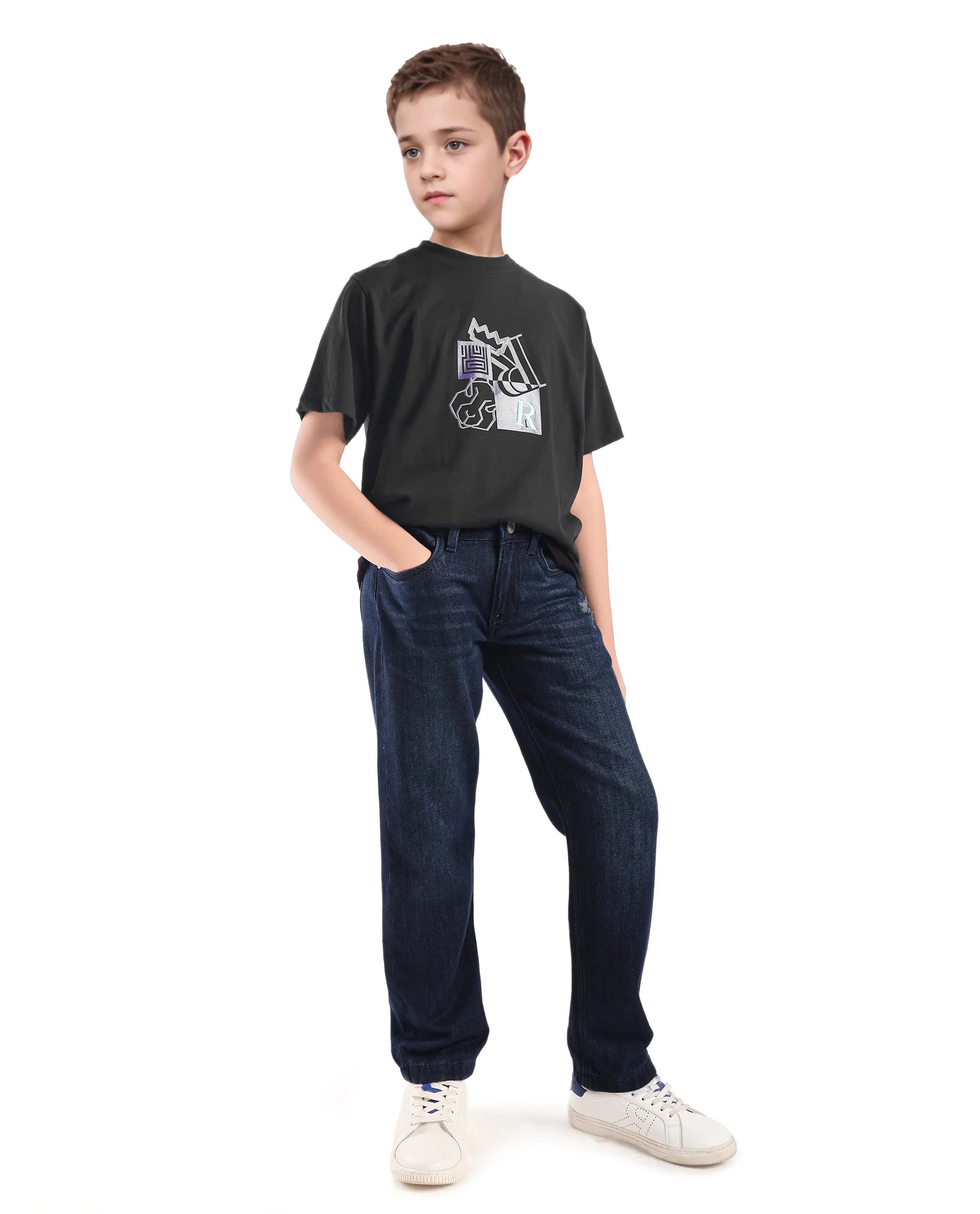 Rare Ones Kids Jolt-K Black Cotton Pull On Hd Print Regular Fit T-Shirt