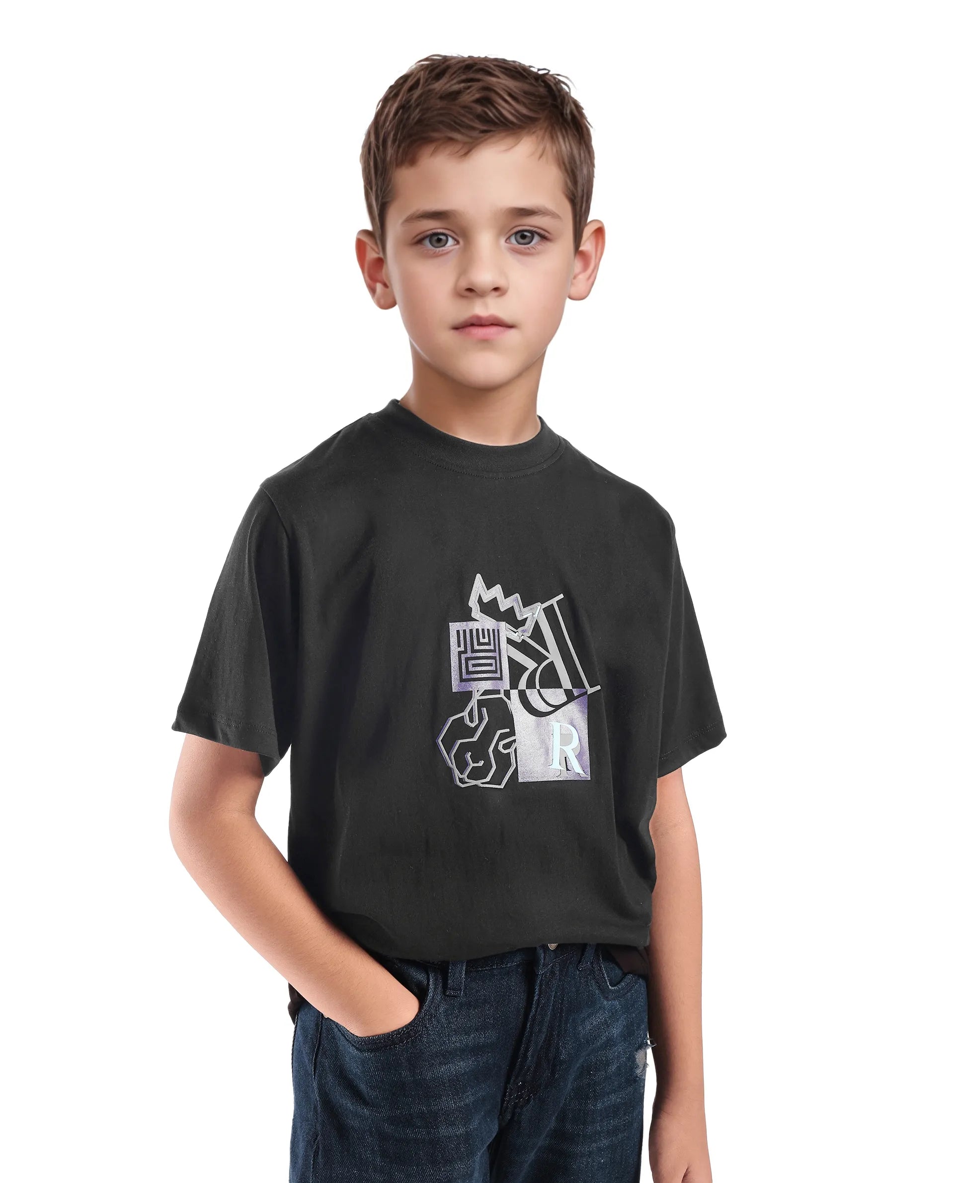 Rare Ones Kids Jolt-K Black Cotton Pull On Hd Print Regular Fit T-Shirt