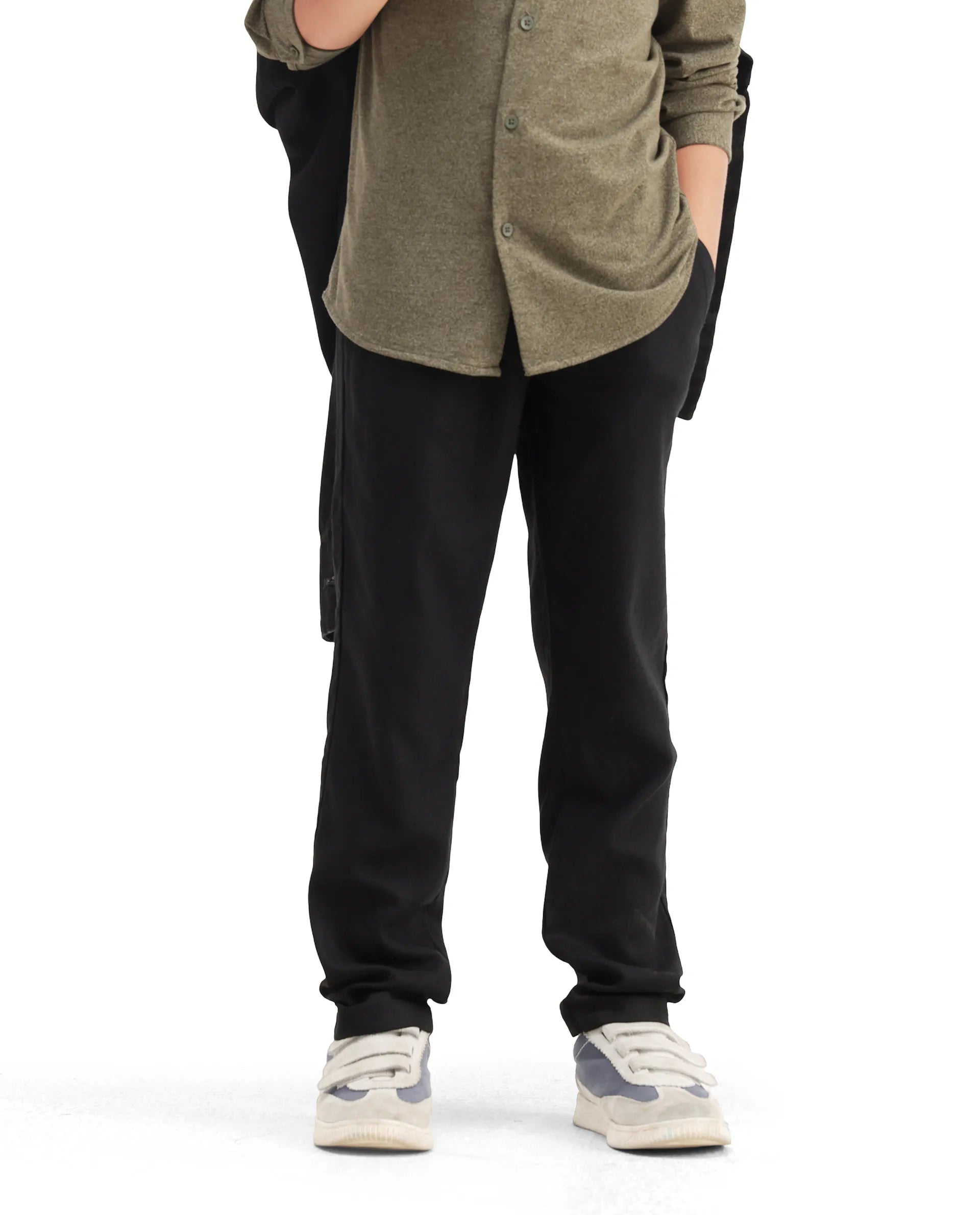 Rare Ones Kids Jomok-B Black Linen Blend Plain Button Closure Regular Fit Trouser