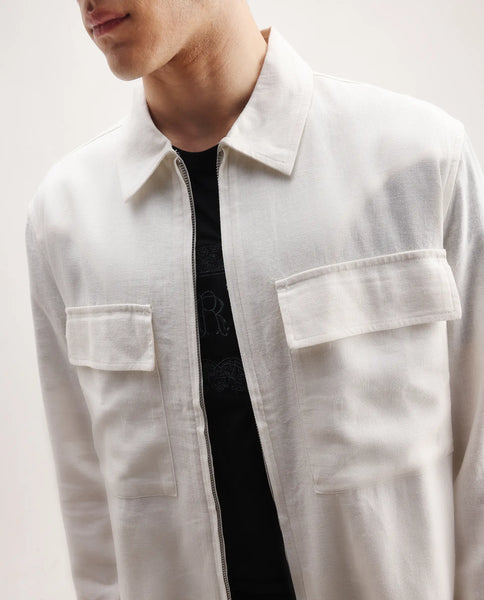 Rare Rabbit Men's Jomo-T White Linen Blend Plain Relaxed Fit Full Slee