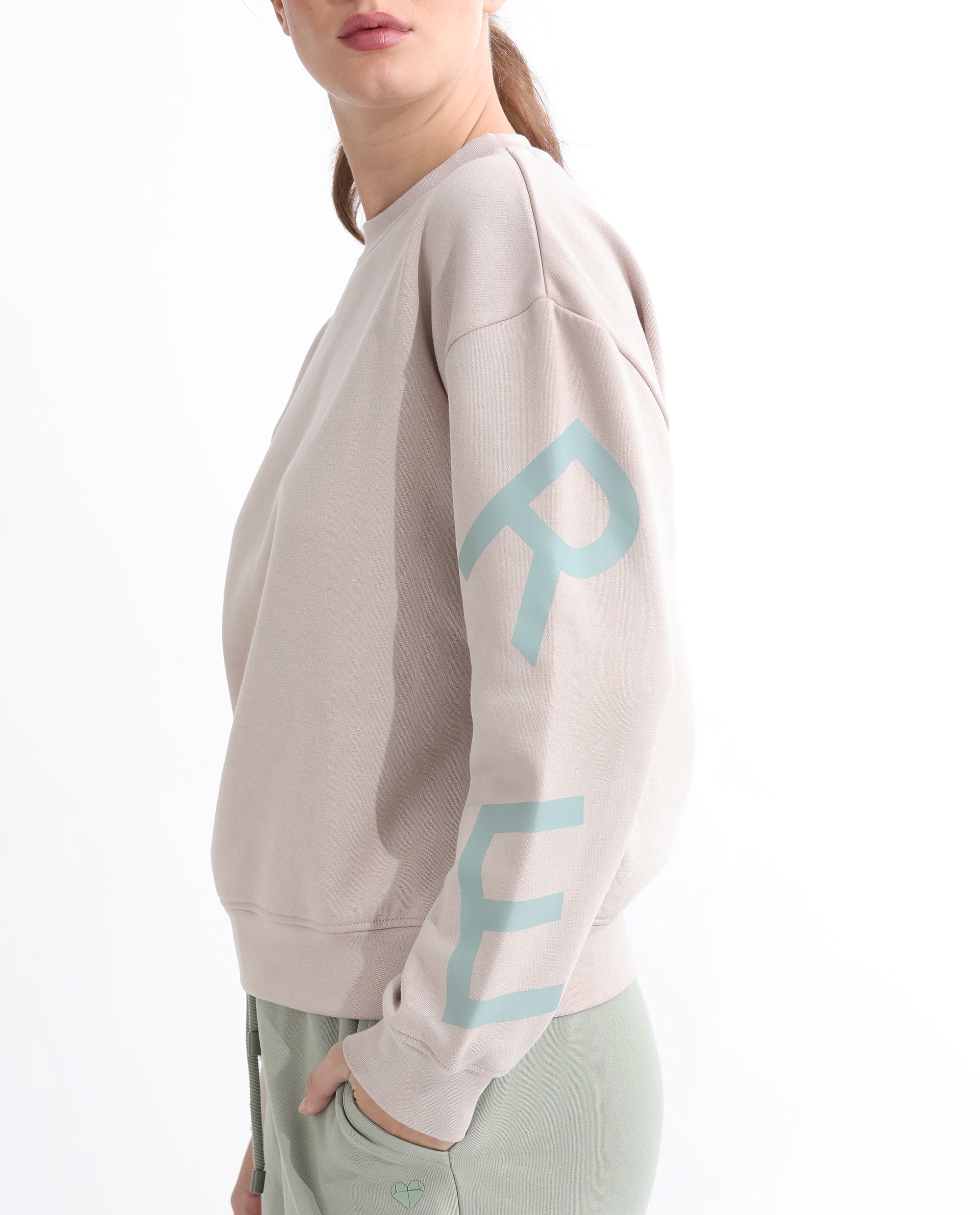 Rareism Articale Women Joni Beige Poly Cotton Fabric Full Sleeves Crew Neck Regular Fit Graphic Print Sweatshirt