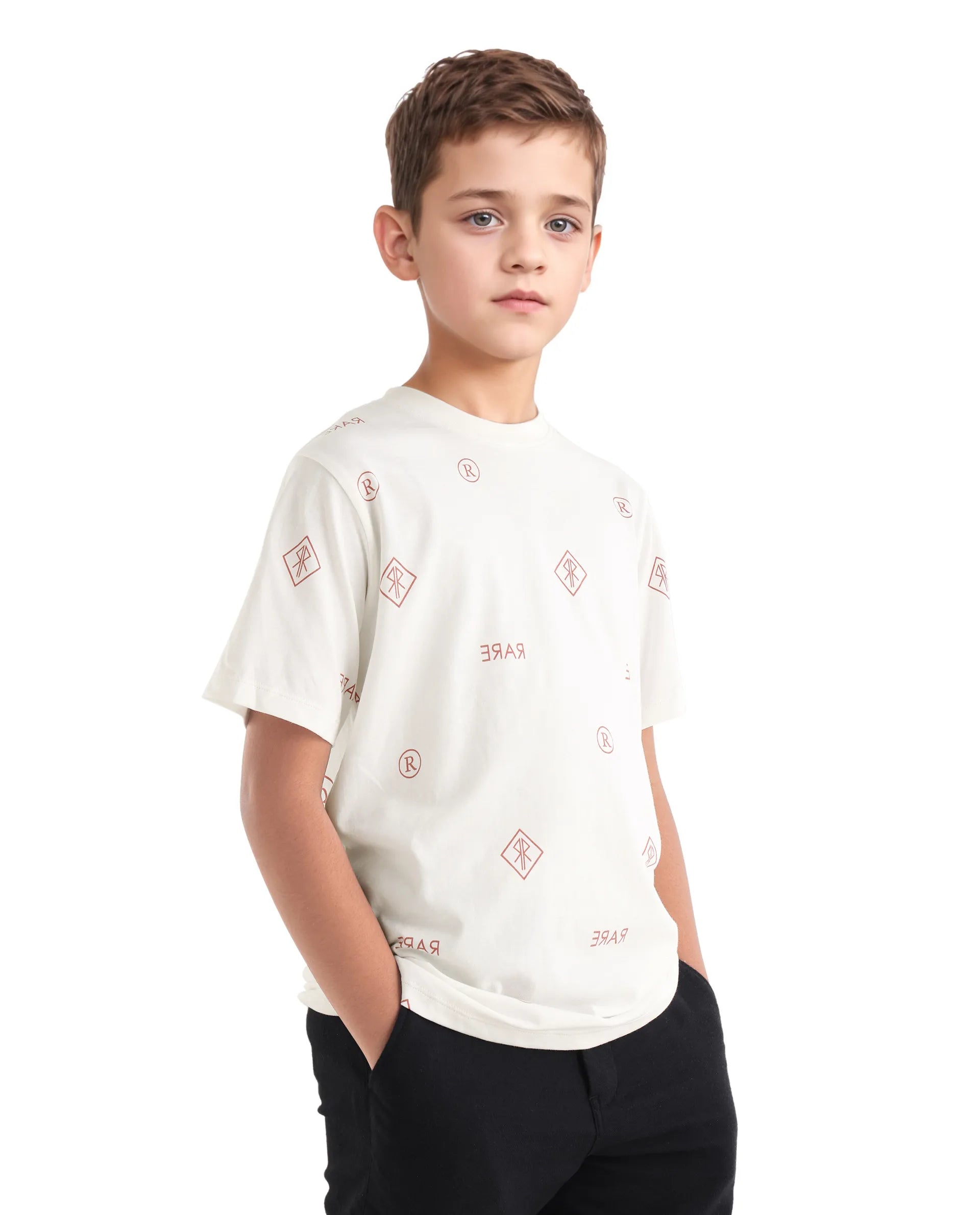 Rare Ones Kids Joon Off White Cotton All Over Print Pull On Closure Regular Fit T-Shirt