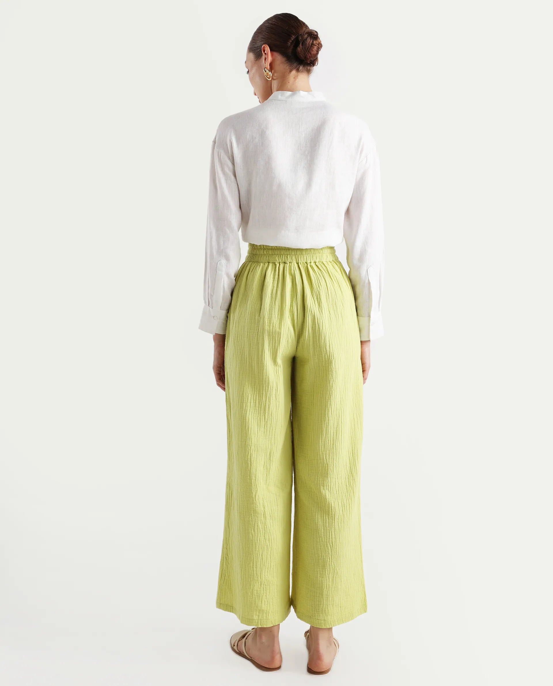 Rareism Women's Jorden B Flouroscent Cotton Blend Plain Ankle Length Wide Leg Trouser